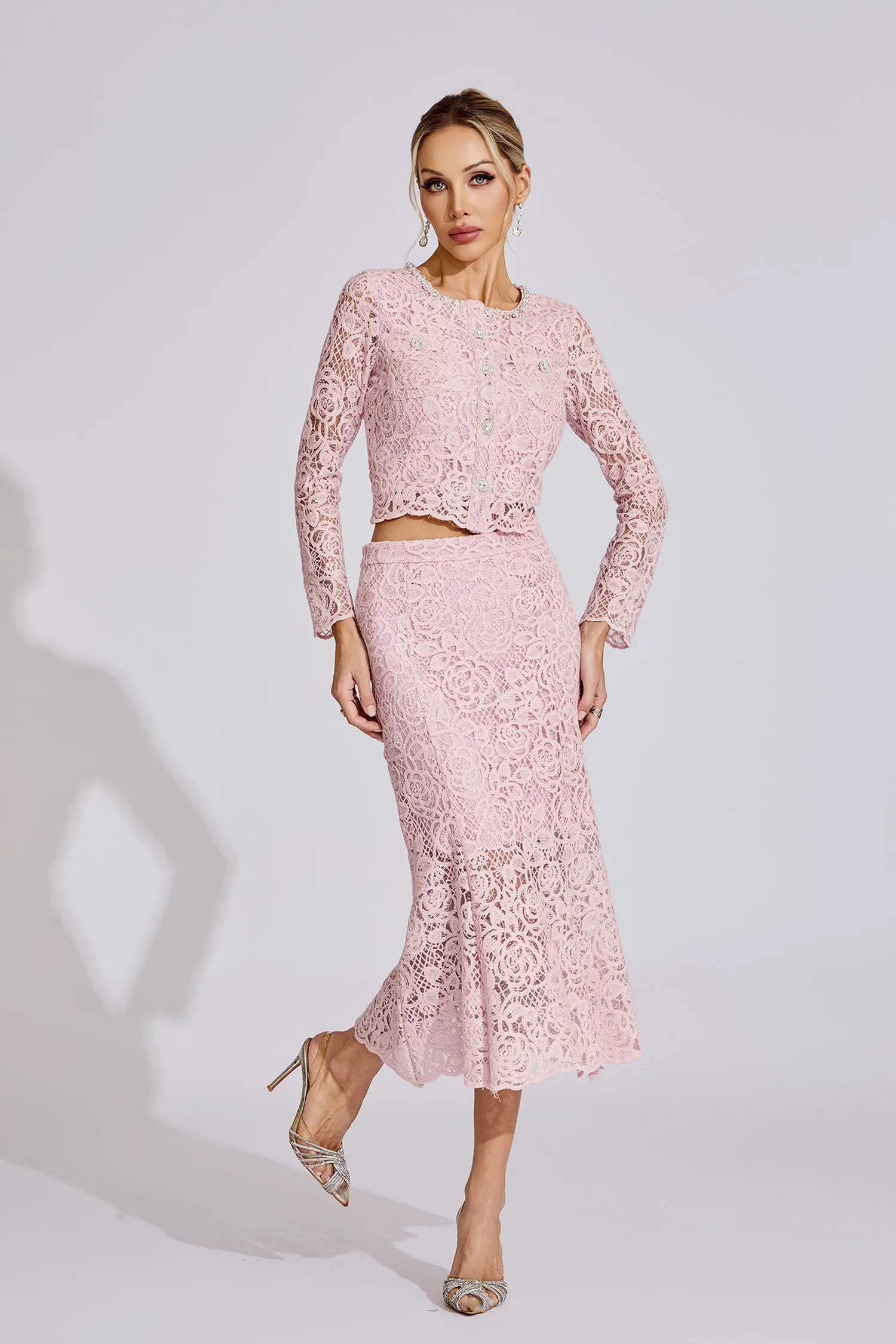 Renée Pink Diamond Embroidered Two-Piece Set
