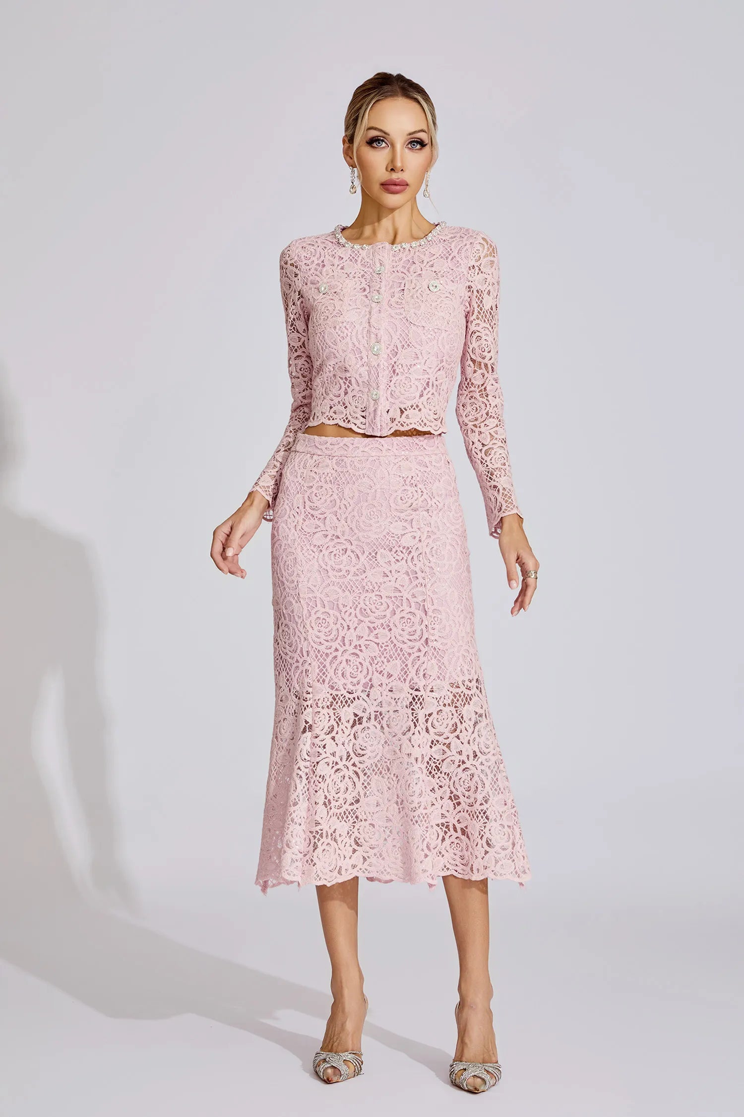 Renée Pink Diamond Embroidered Two-Piece Set
