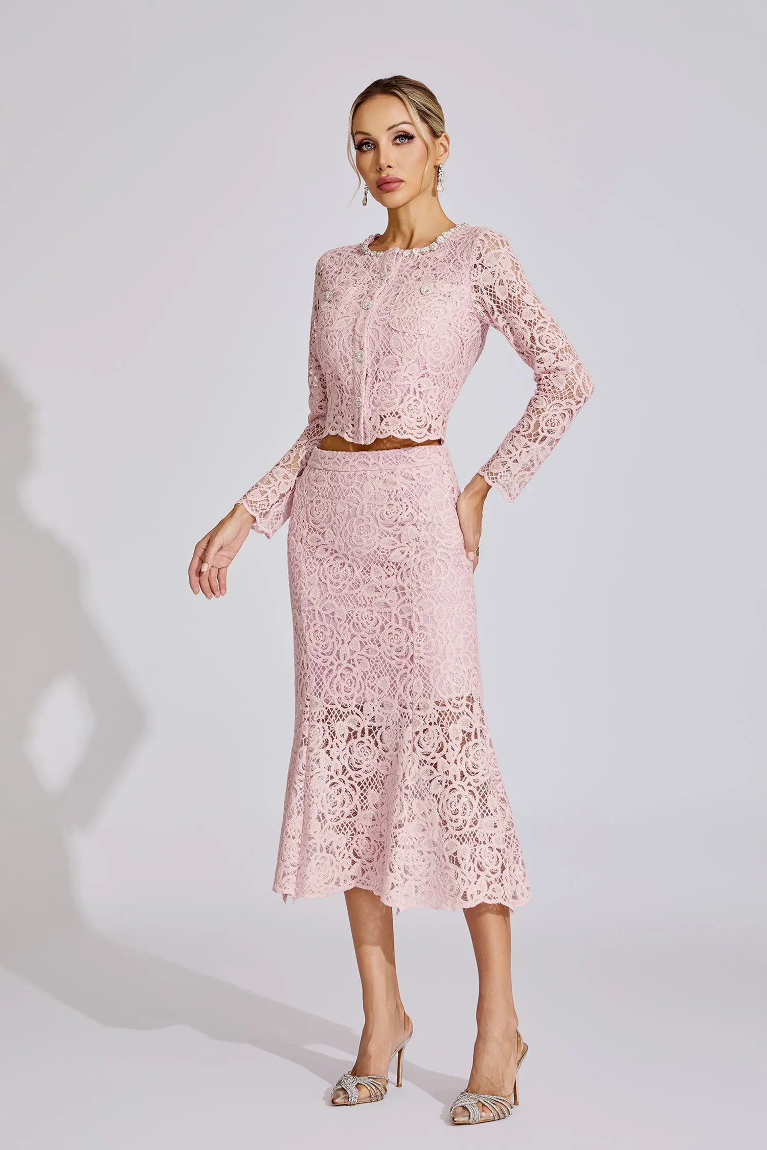 Renée Pink Diamond Embroidered Two-Piece Set