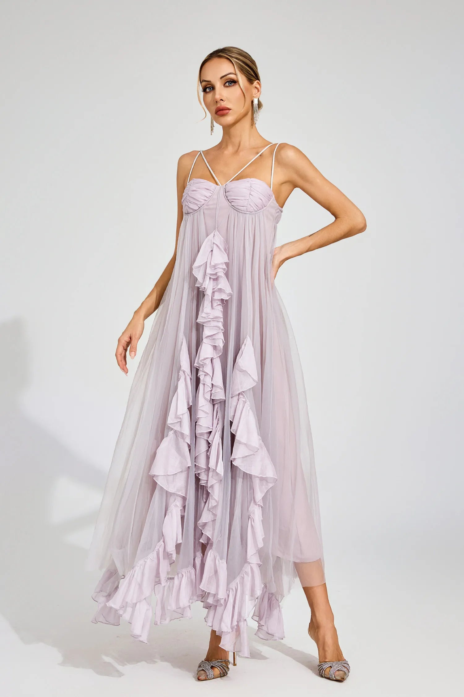 Nyssa Purple Slit Mesh Maxi Dress