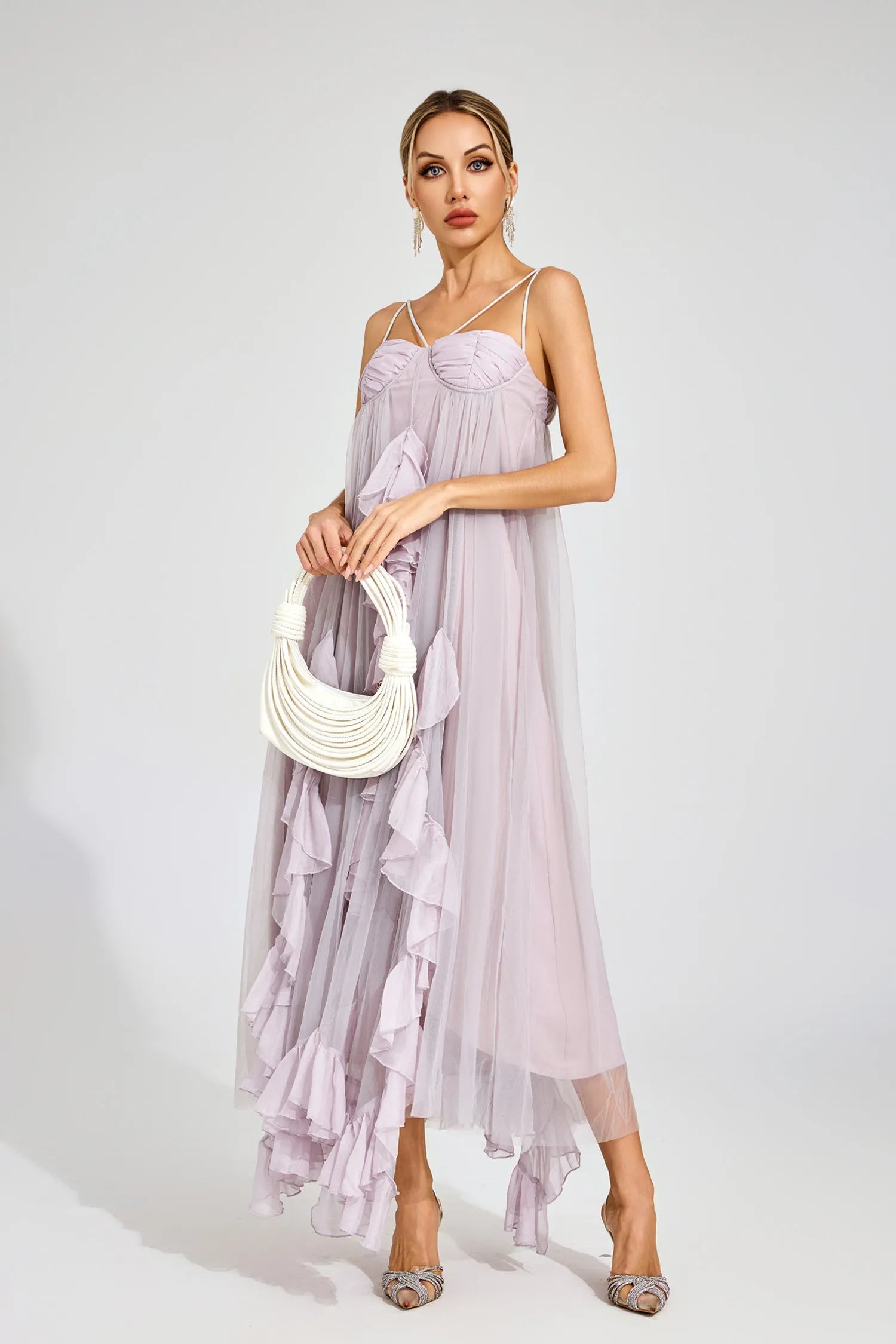 Nyssa Purple Slit Mesh Maxi Dress