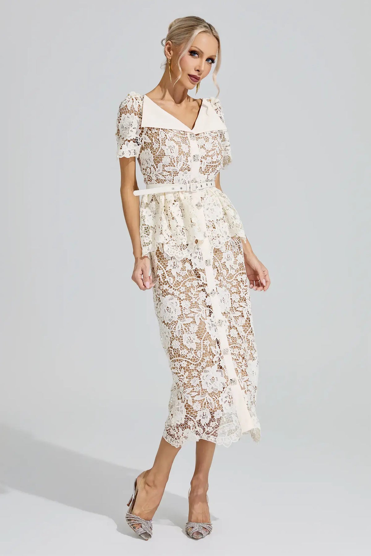 Alouette White Lace Cocktail Midi Dress