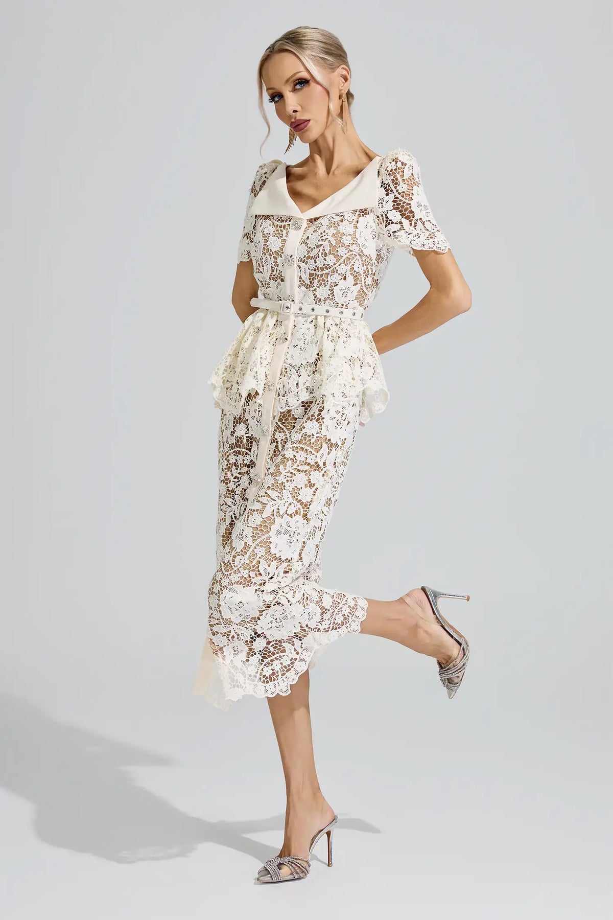 Alouette White Lace Cocktail Midi Dress