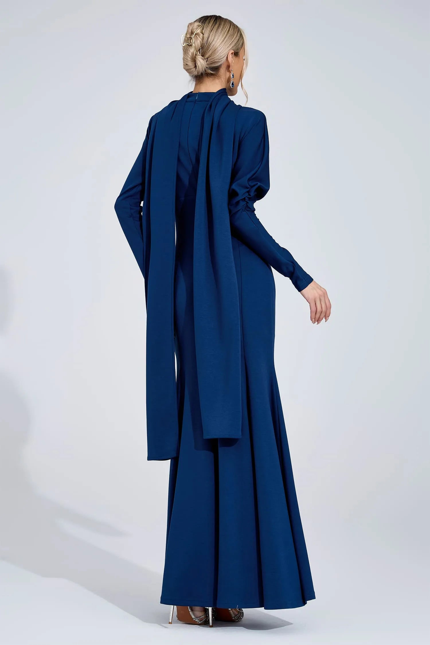 Kaine Navy Blue Tie Maxi Dress
