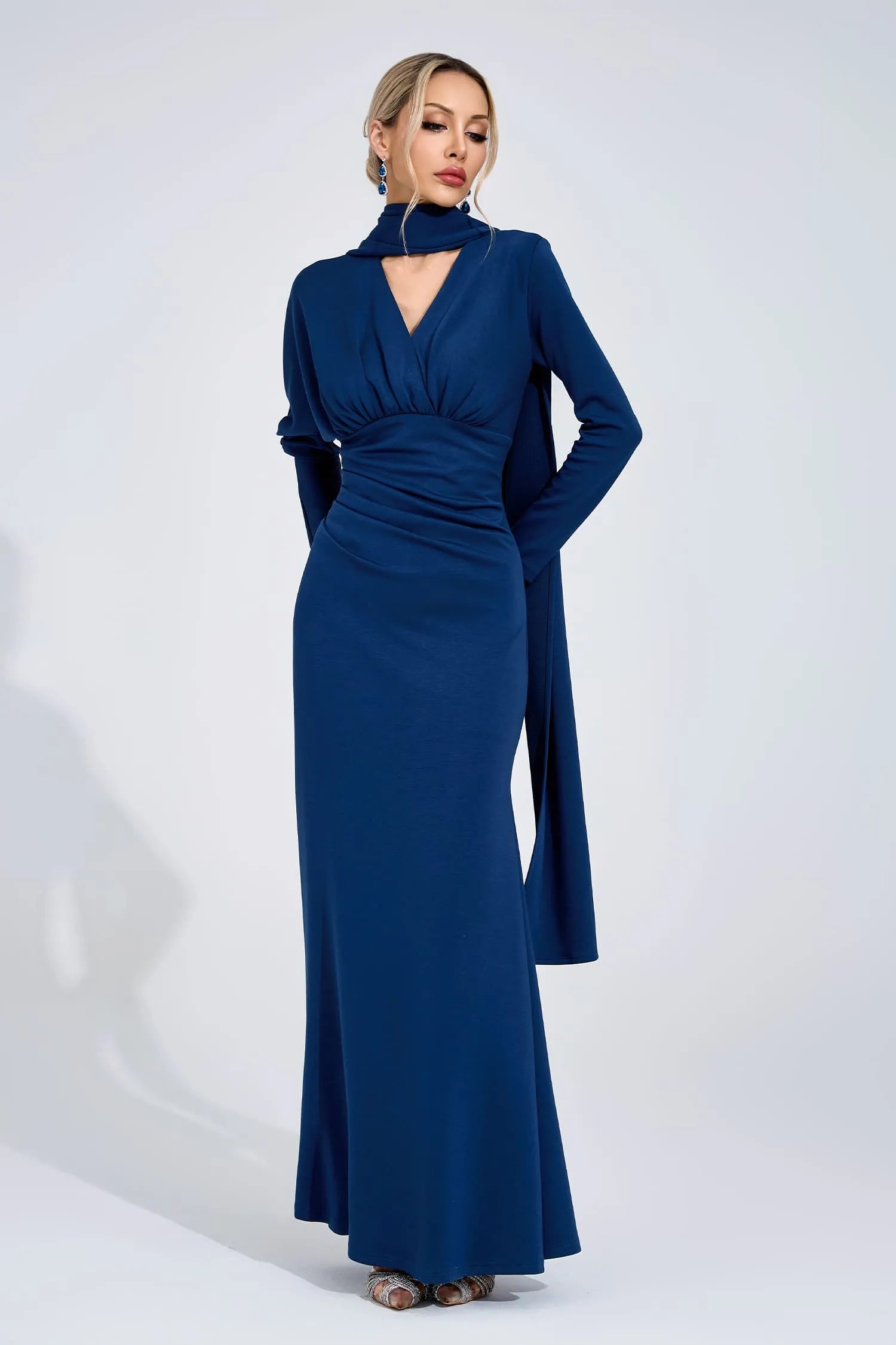 Kaine Navy Blue Tie Maxi Dress