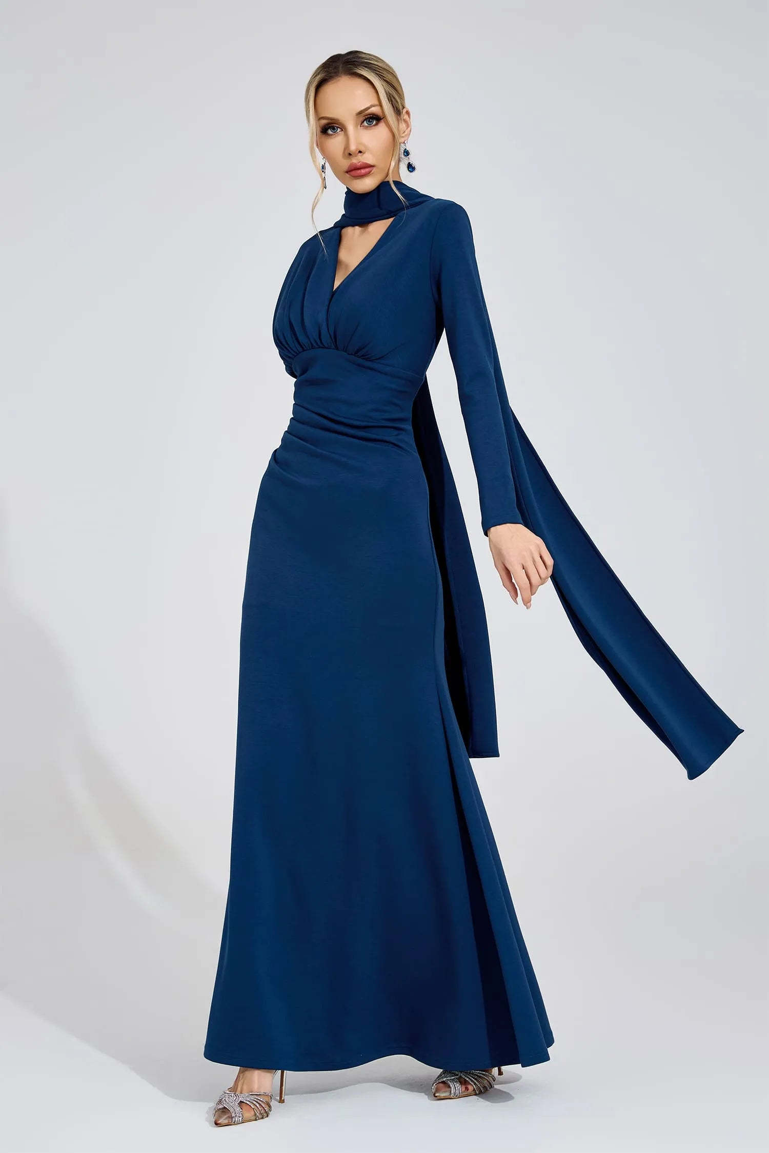 Kaine Navy Blue Tie Maxi Dress