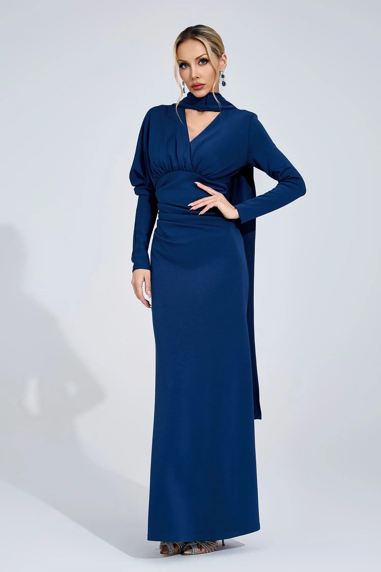 Kaine Navy Blue Tie Maxi Dress