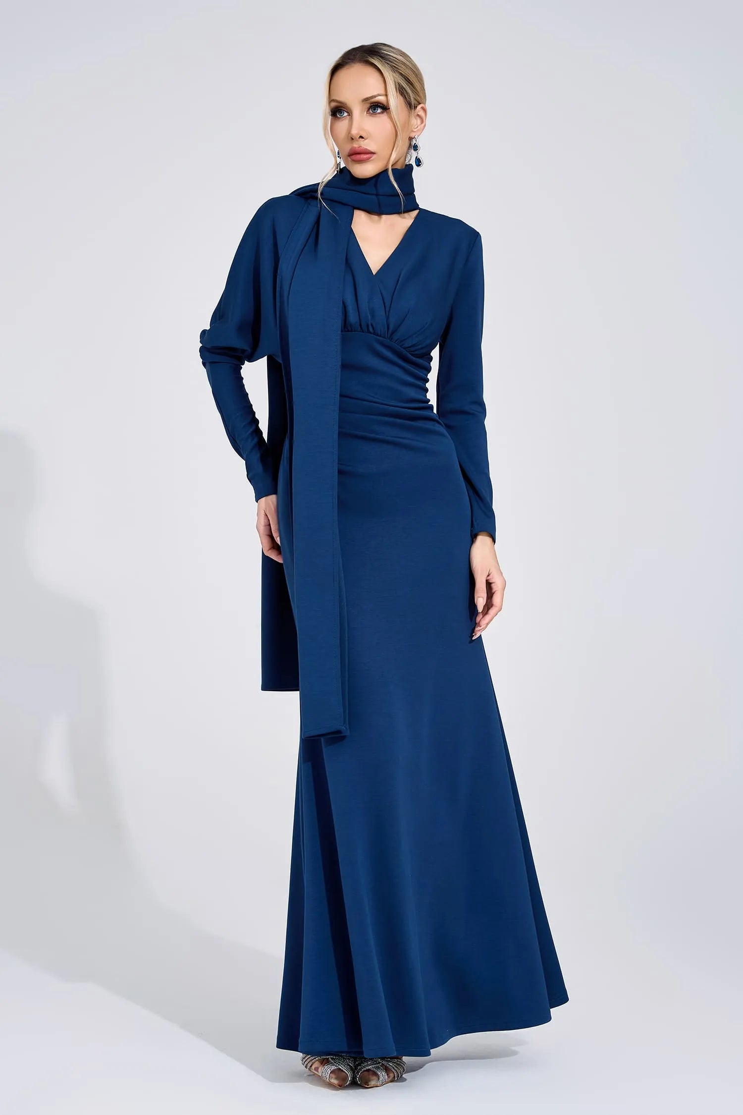 Kaine Navy Blue Tie Maxi Dress