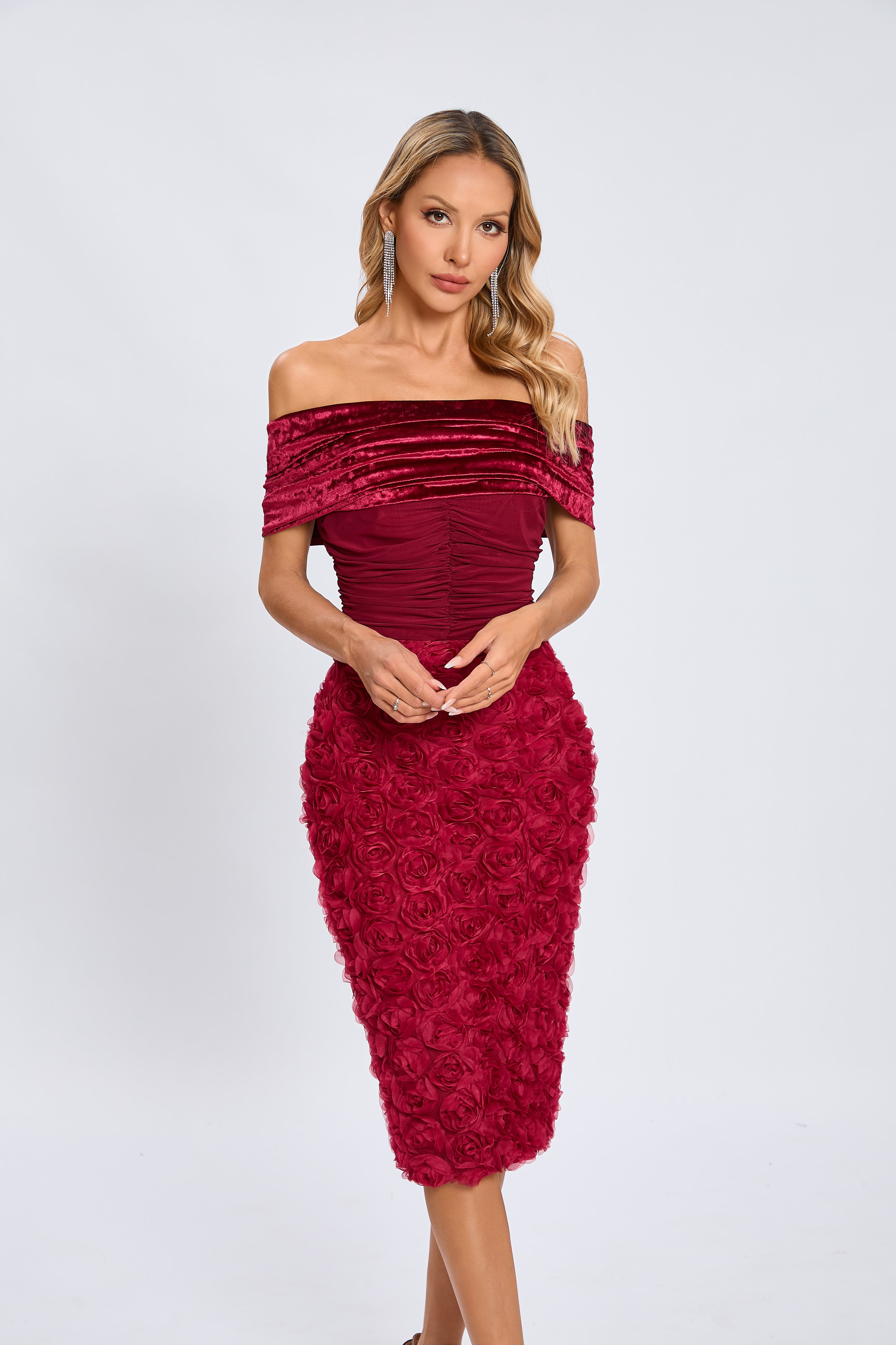 Taylor Velvet Rose Midi Dress
