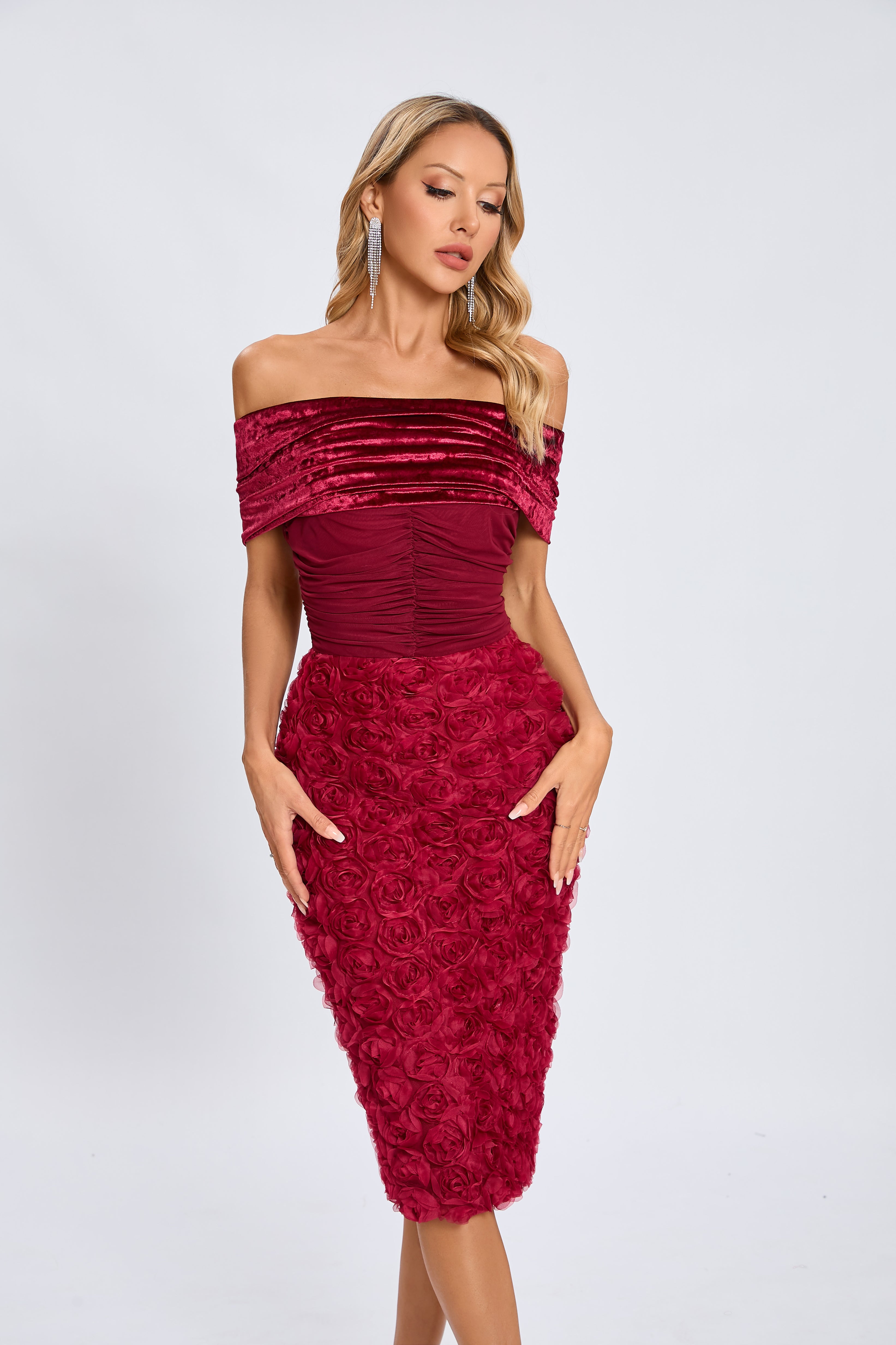 Taylor Velvet Rose Midi Dress