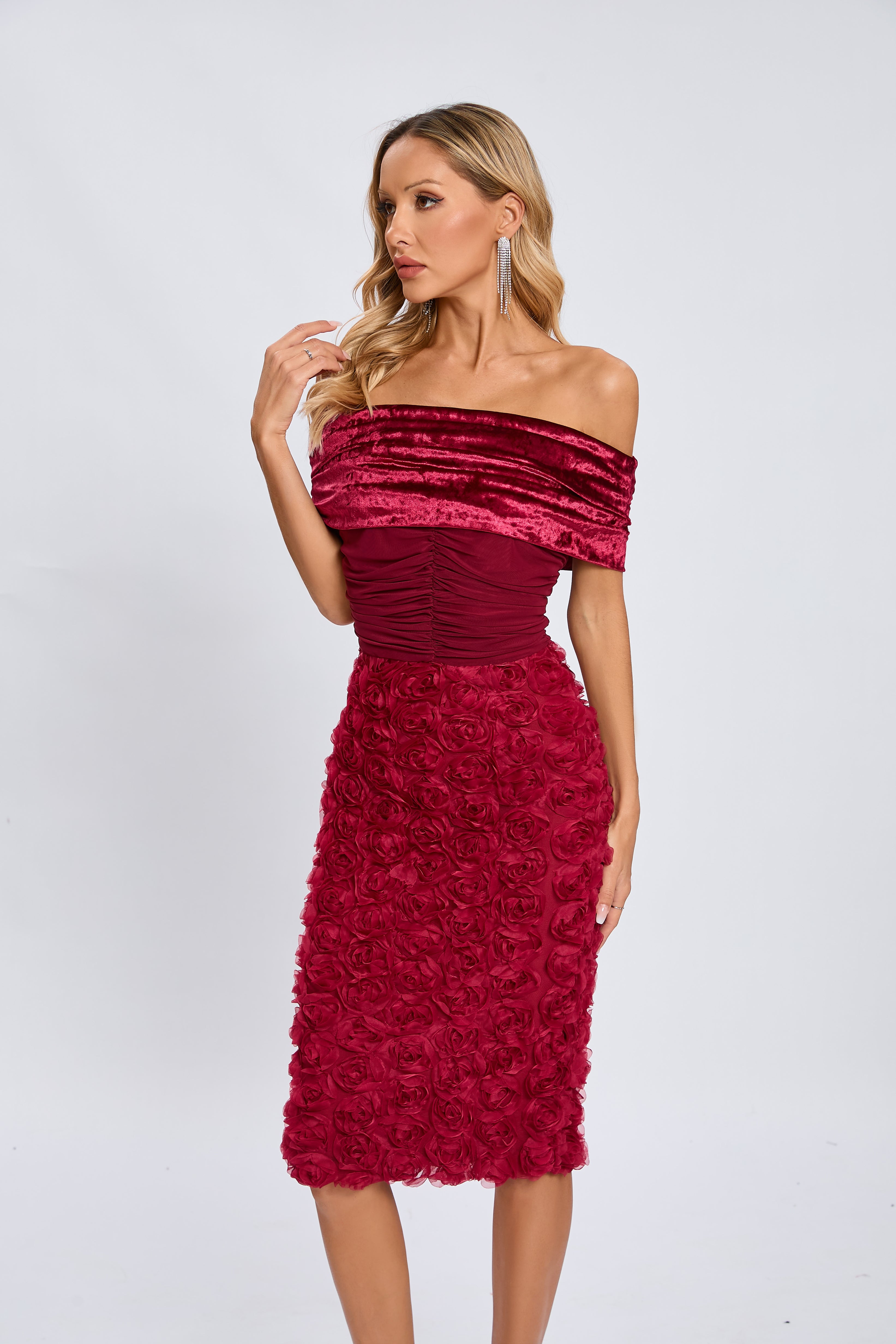 Taylor Velvet Rose Midi Dress