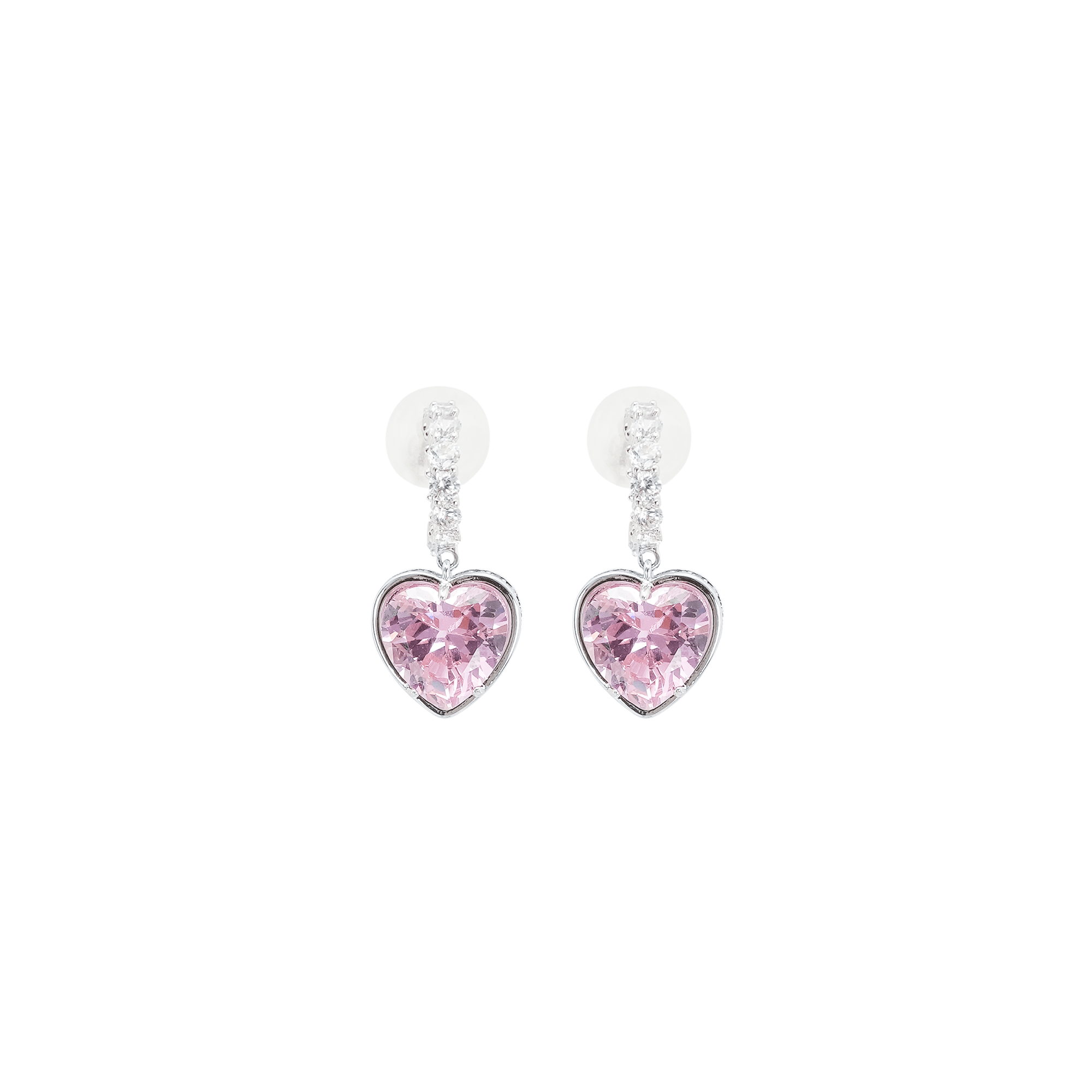 Pink heart pendant earring