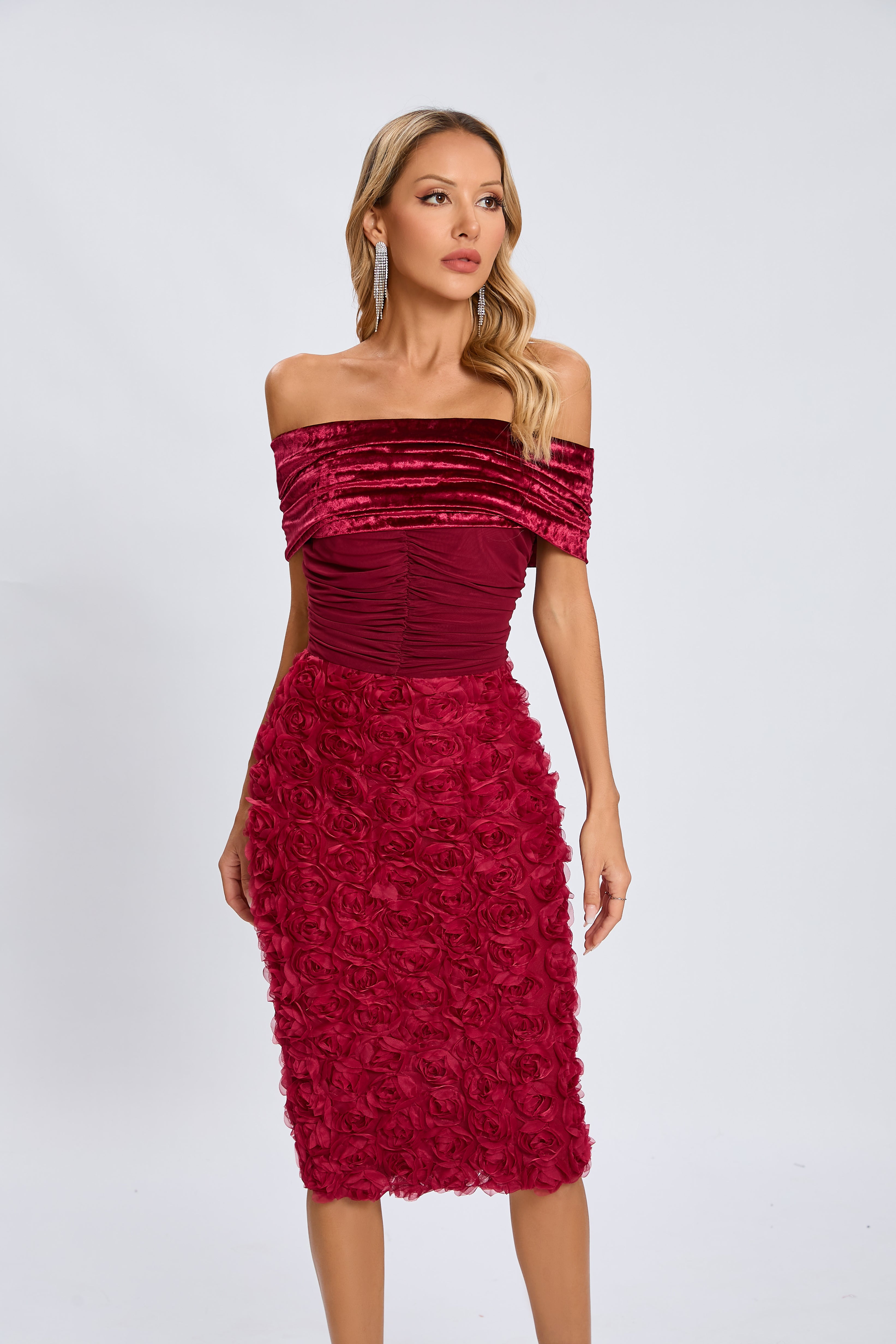 Taylor Velvet Rose Midi Dress