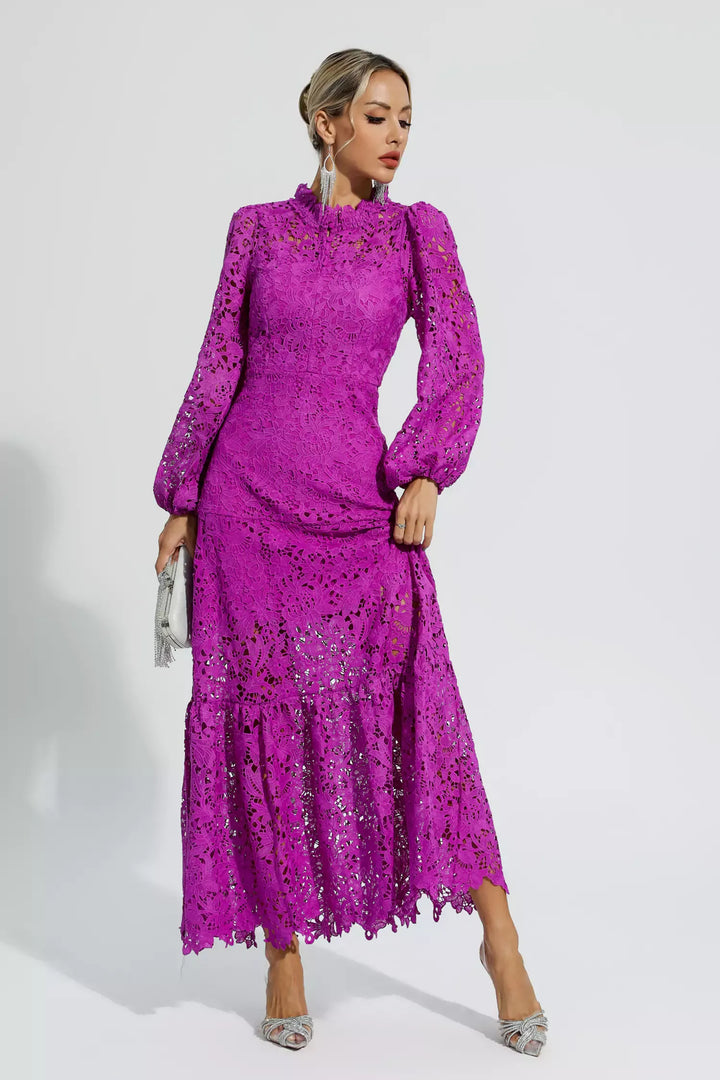 Monroe Purple Hollow Long Sleeve Maxi Dress