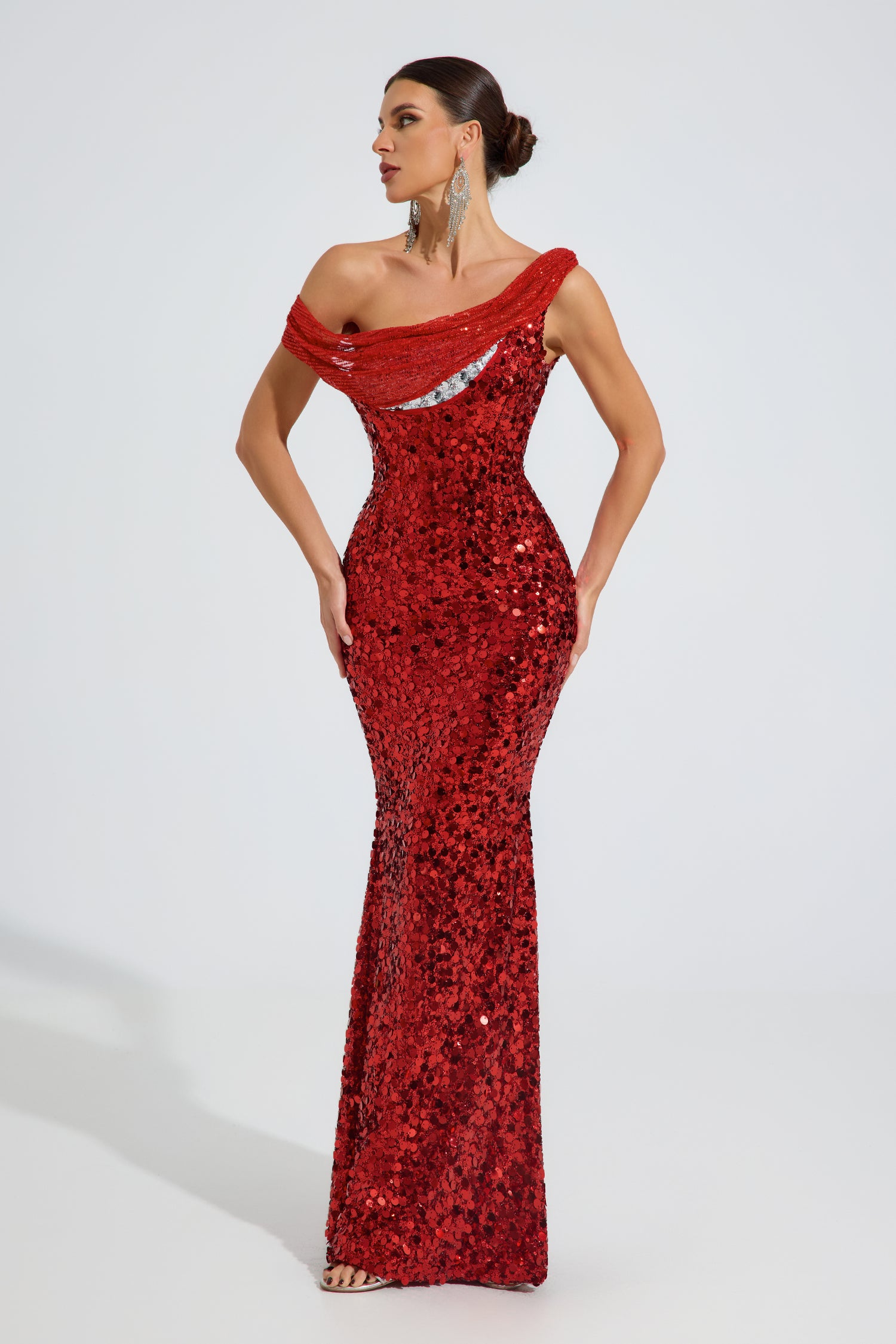 Maeve Scarlet Sequin Glam Maxi Dress