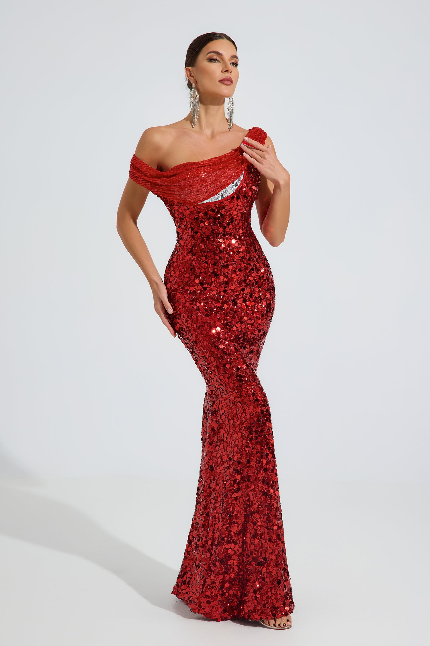 Maeve Scarlet Sequin Glam Maxi Dress