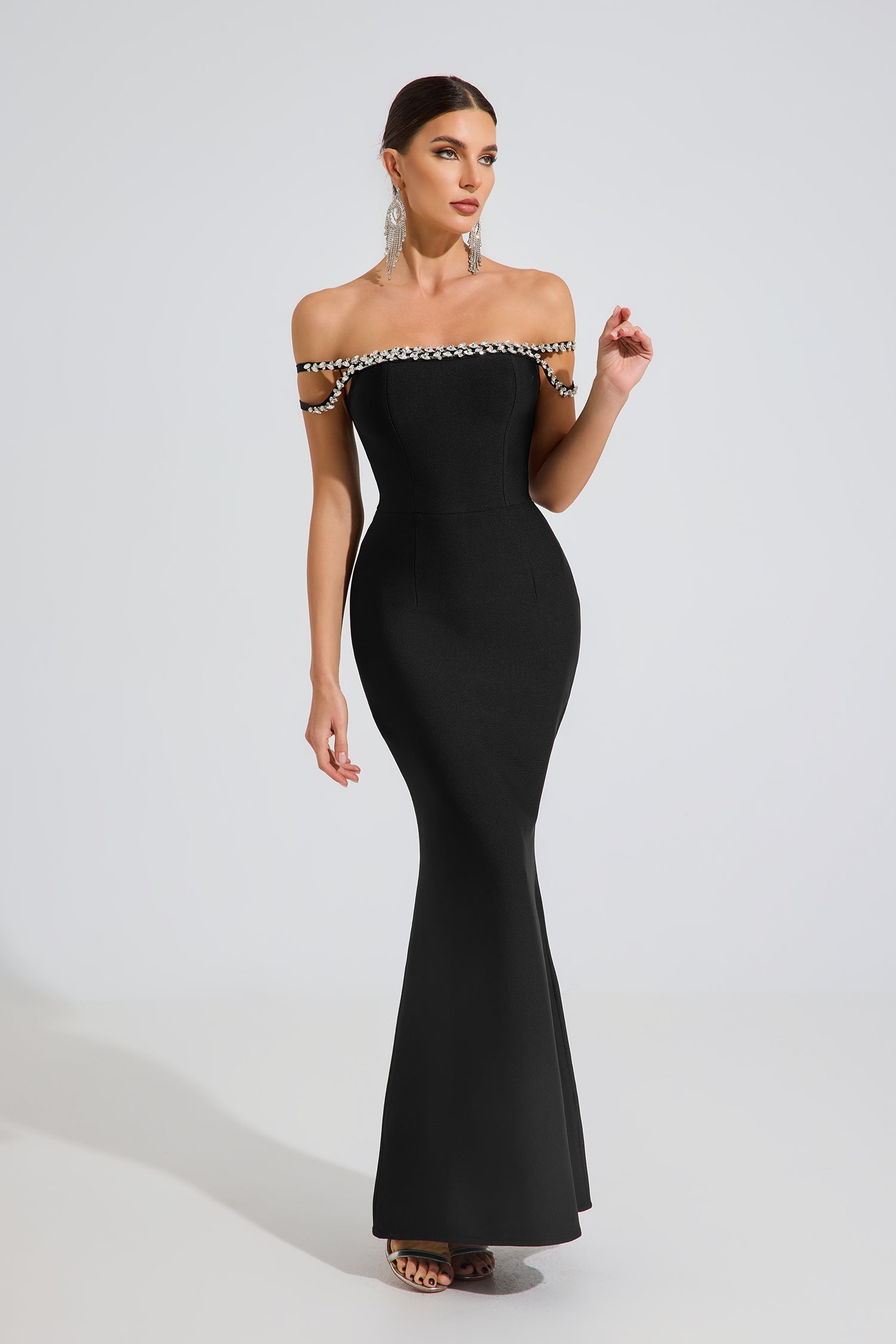 Clio Pearl Whisper Off-Shoulder Maxi Dress