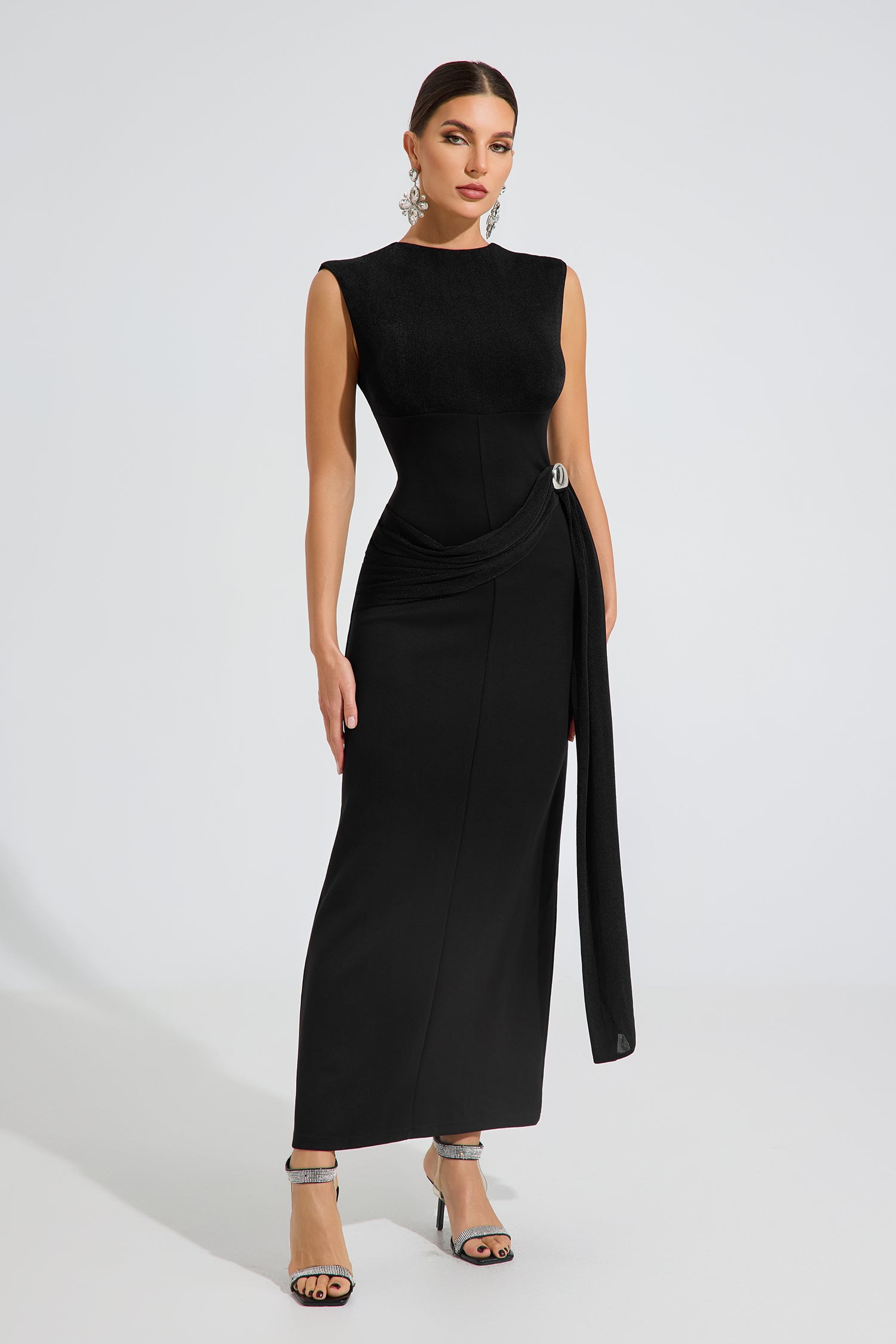 Cypress Noir Draped Elegance Maxi Dress