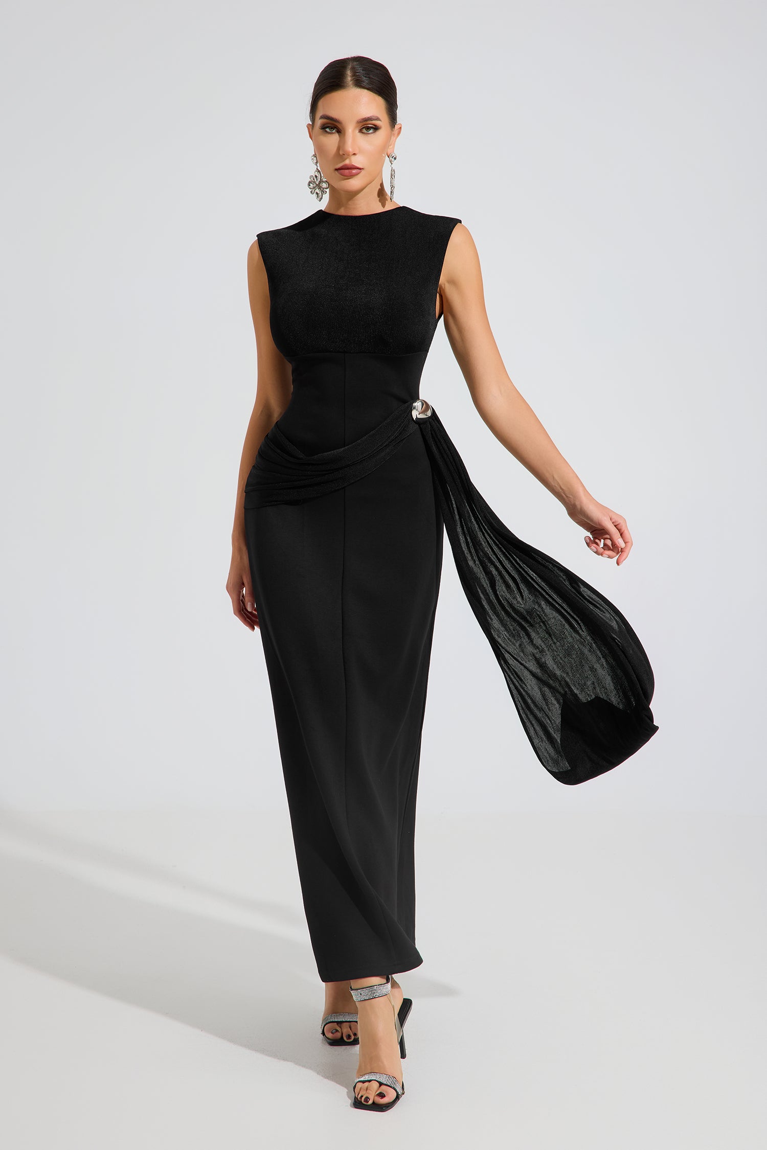 Cypress Noir Draped Elegance Maxi Dress