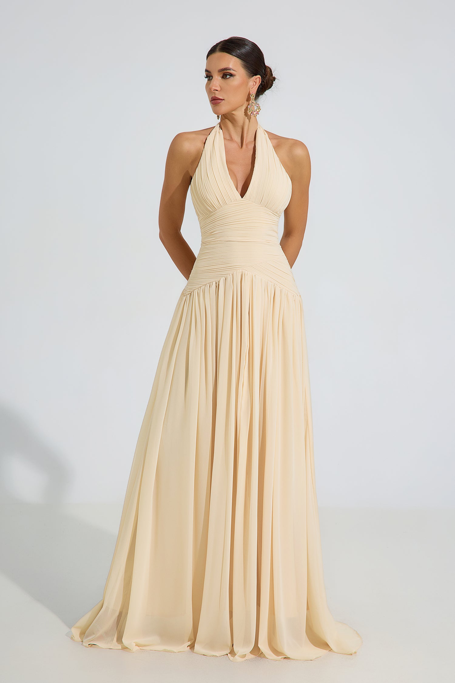 Anastasia Beige Grace Halter Maxi Dress