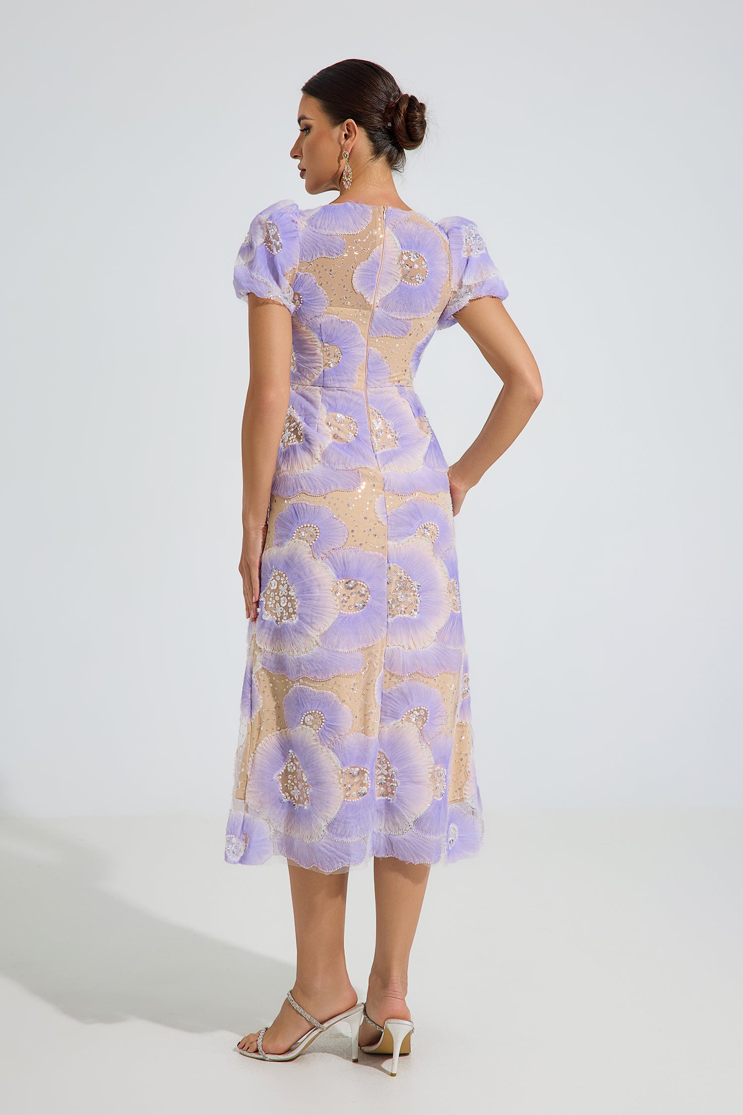 Frost Purple Bloom Embroidered Midi Dress