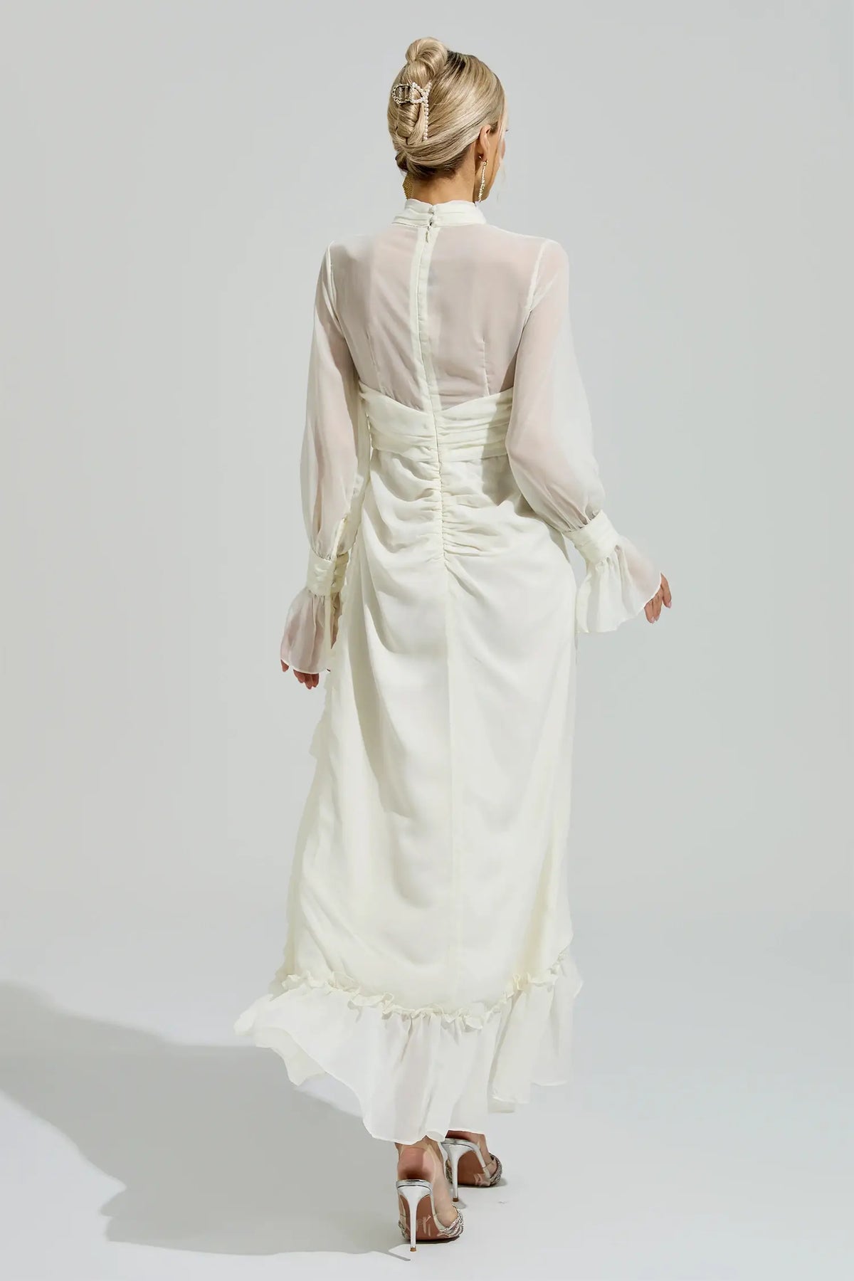 Kaia White Ruffle Slit Maxi Dress