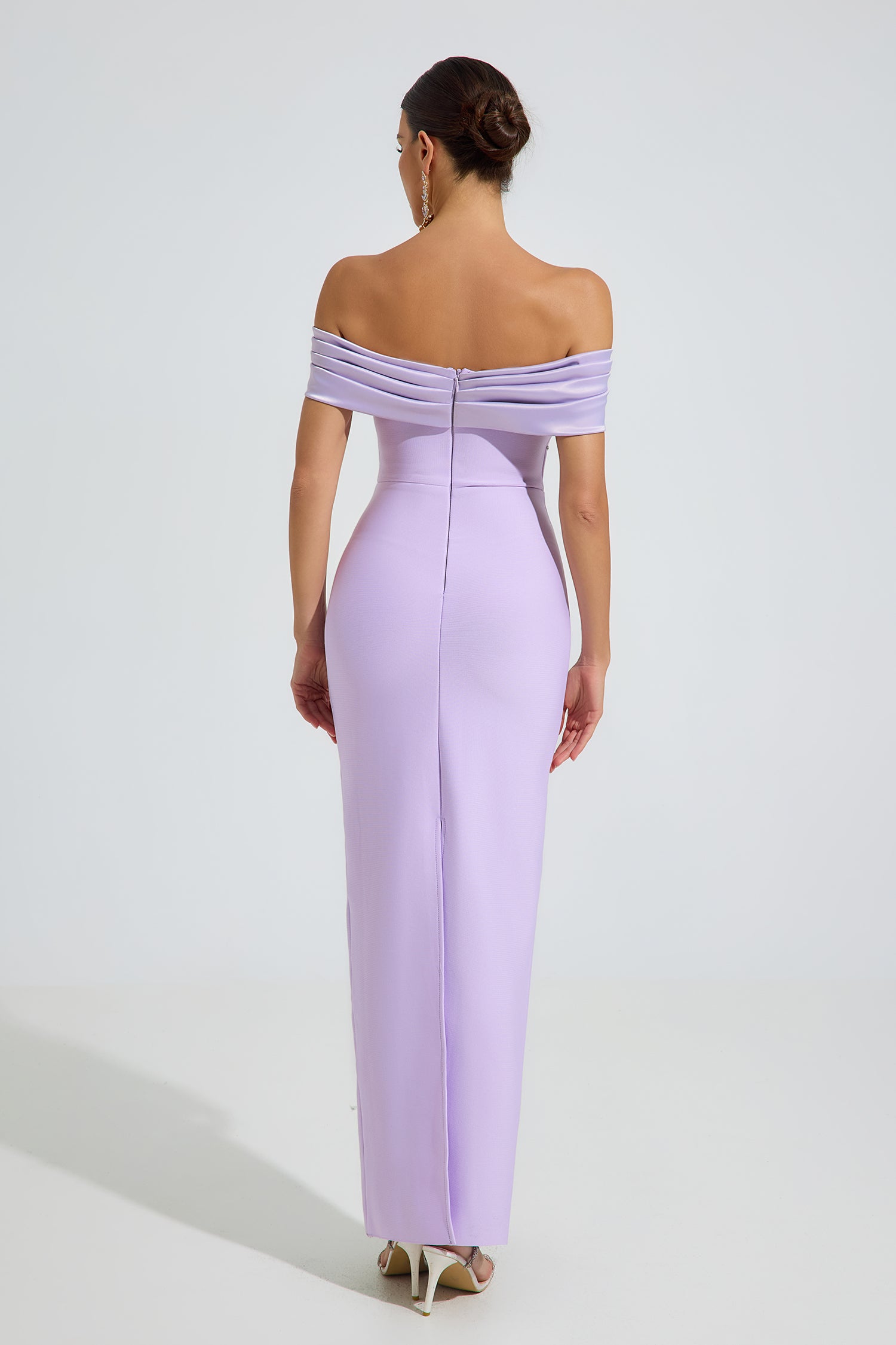 Arrow Off-Shoulder Crystal Maxi Dress