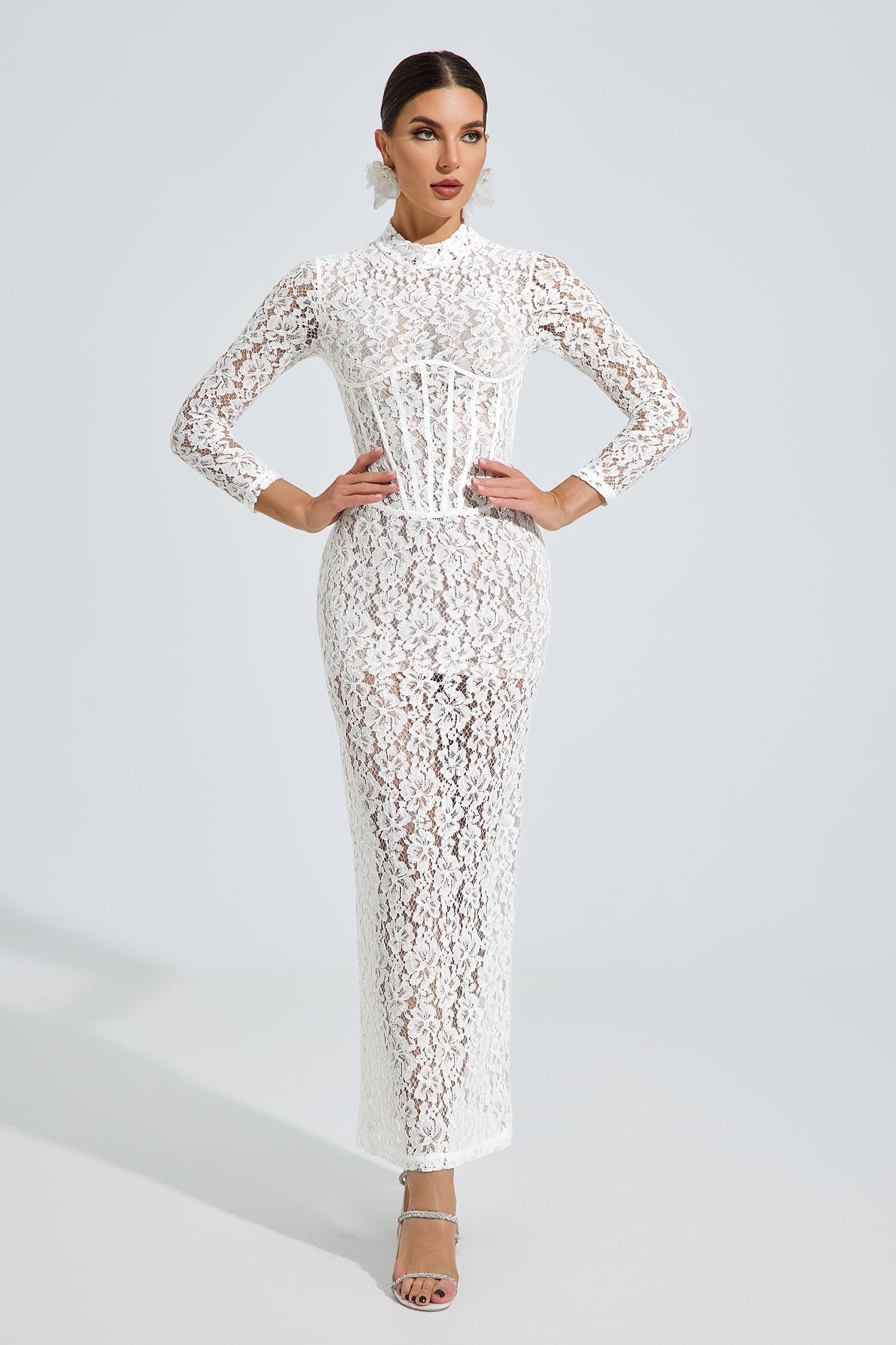 Drusille White Lace Elegance Maxi Dress