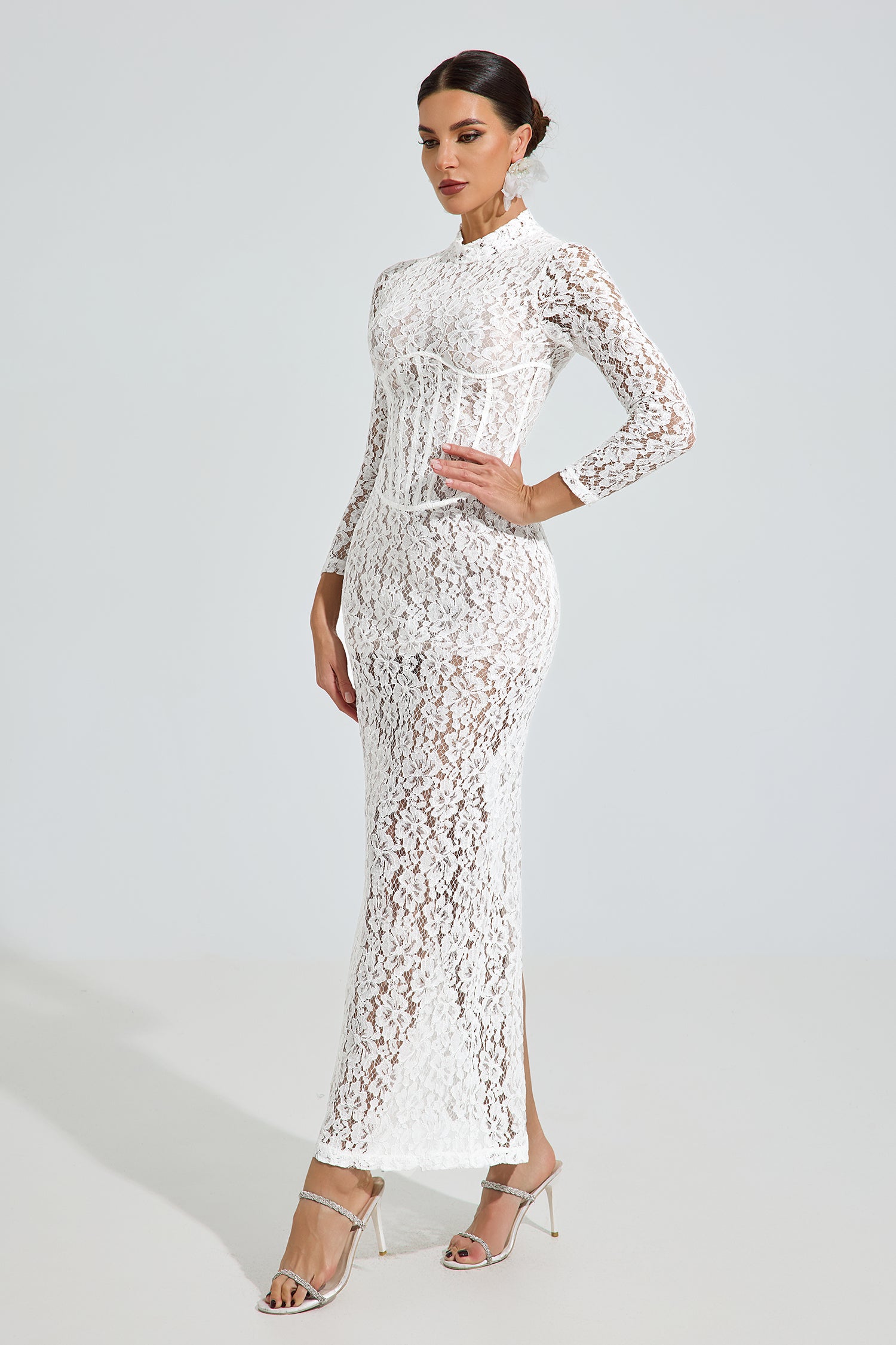 Drusille White Lace Elegance Maxi Dress