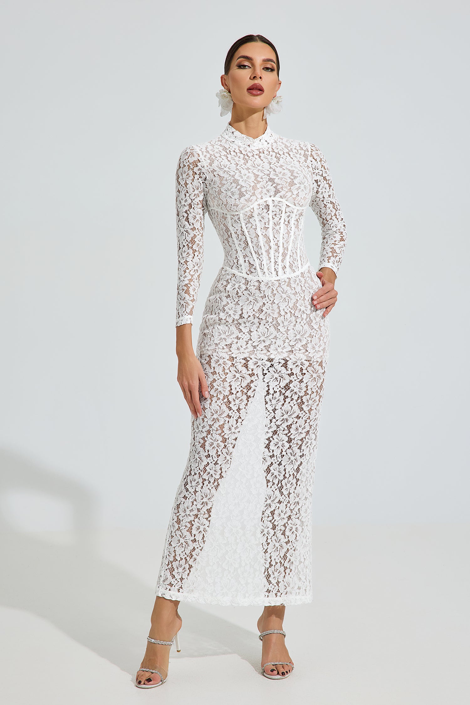 Drusille White Lace Elegance Maxi Dress