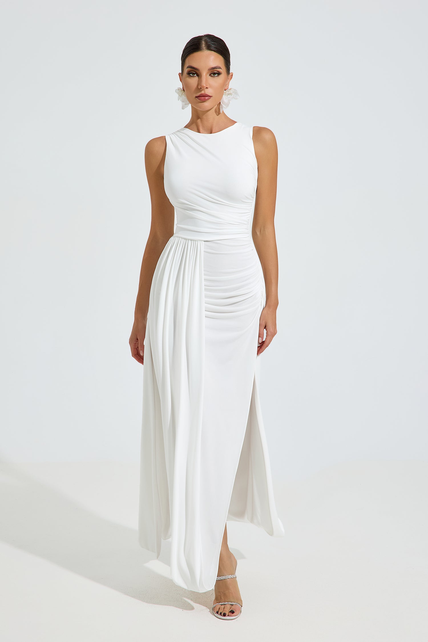 Magaly Draped Ivory Maxi Dress