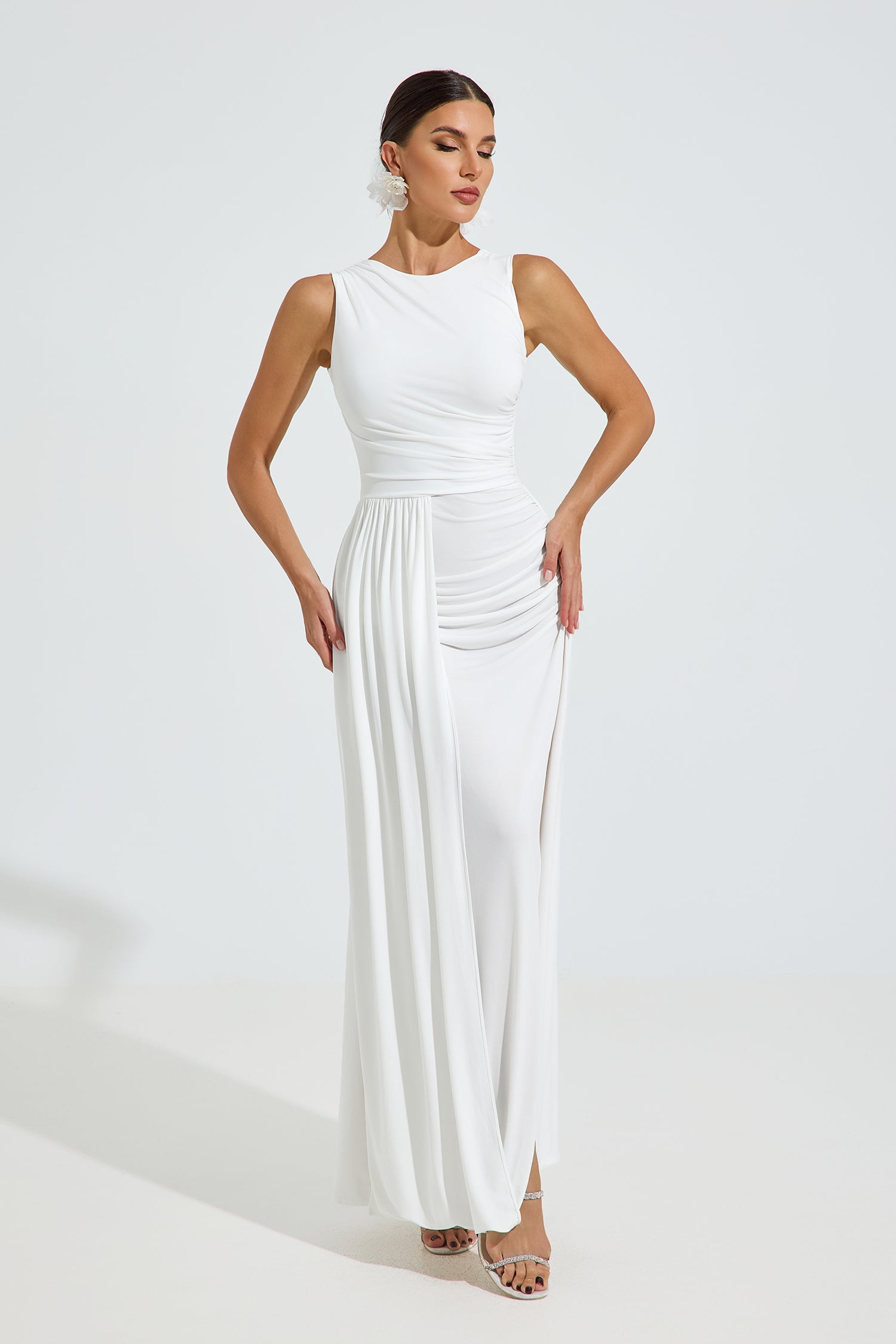 Magaly Draped Ivory Maxi Dress