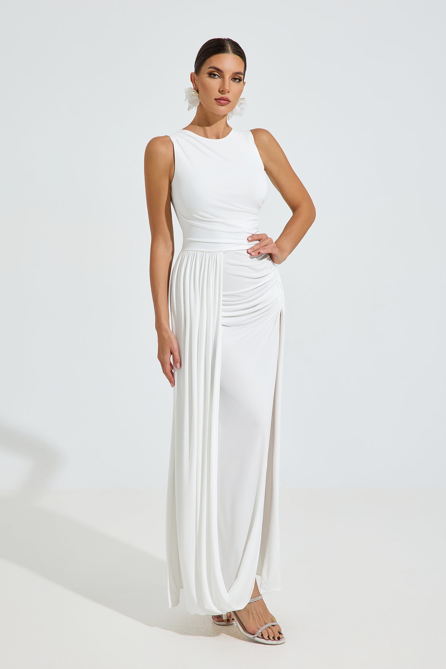 Magaly Draped Ivory Maxi Dress