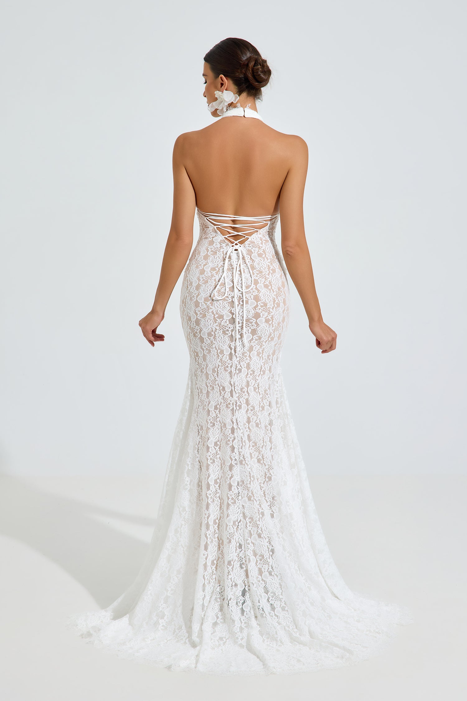 Versace Halter Lace Mermaid Maxi Dress
