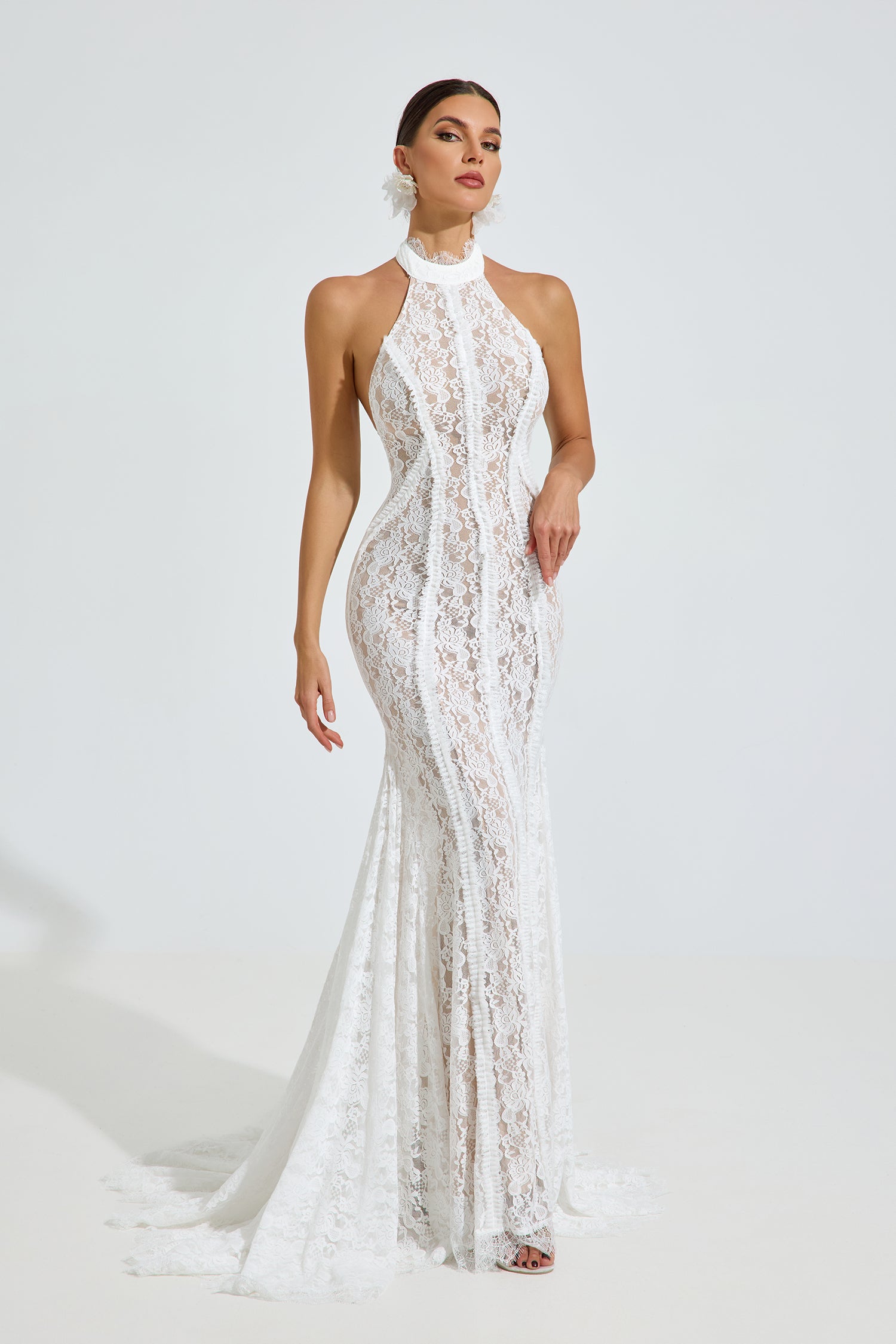 Versace Halter Lace Mermaid Maxi Dress