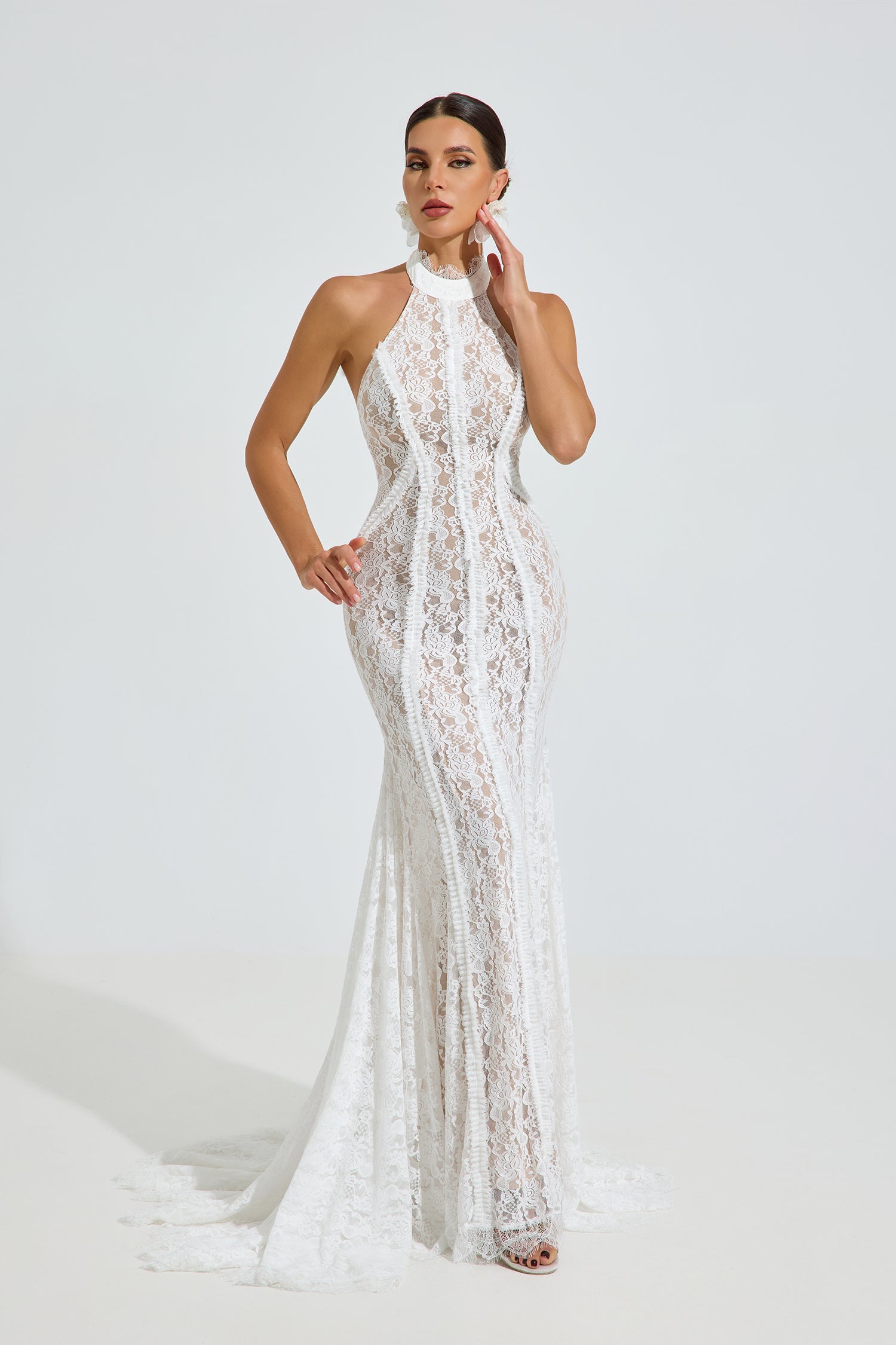 Versace Halter Lace Mermaid Maxi Dress