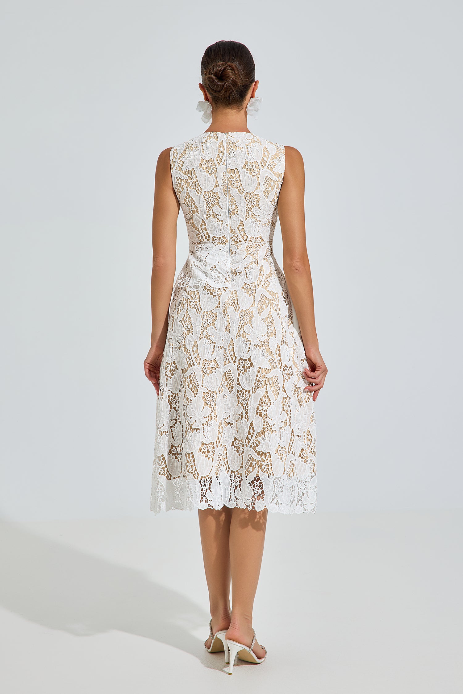 Vicky Asymmetric Lace Midi Dress