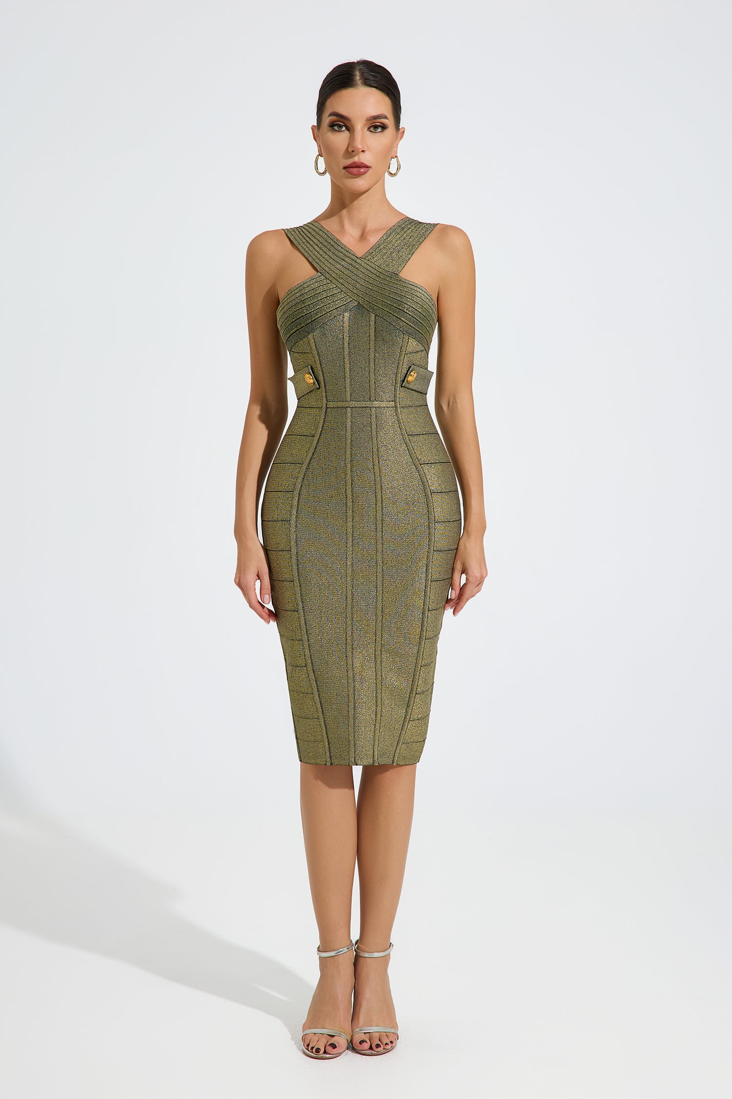 Riven Contour Bandage Midi Dress