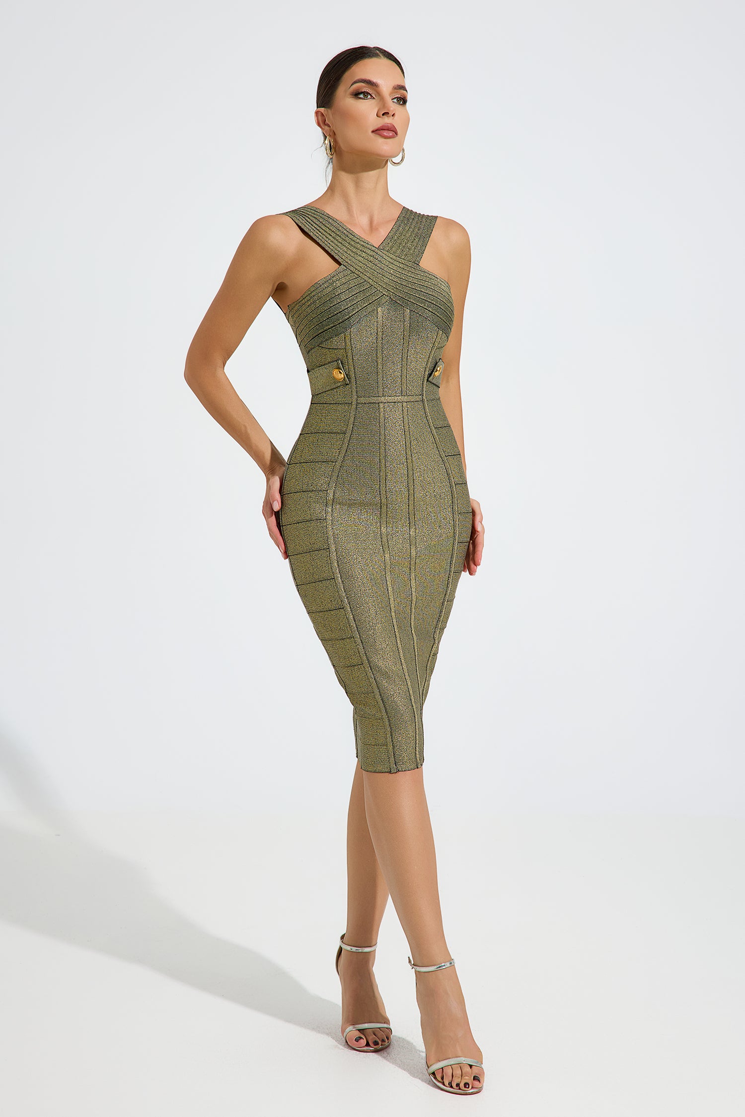 Riven Contour Bandage Midi Dress
