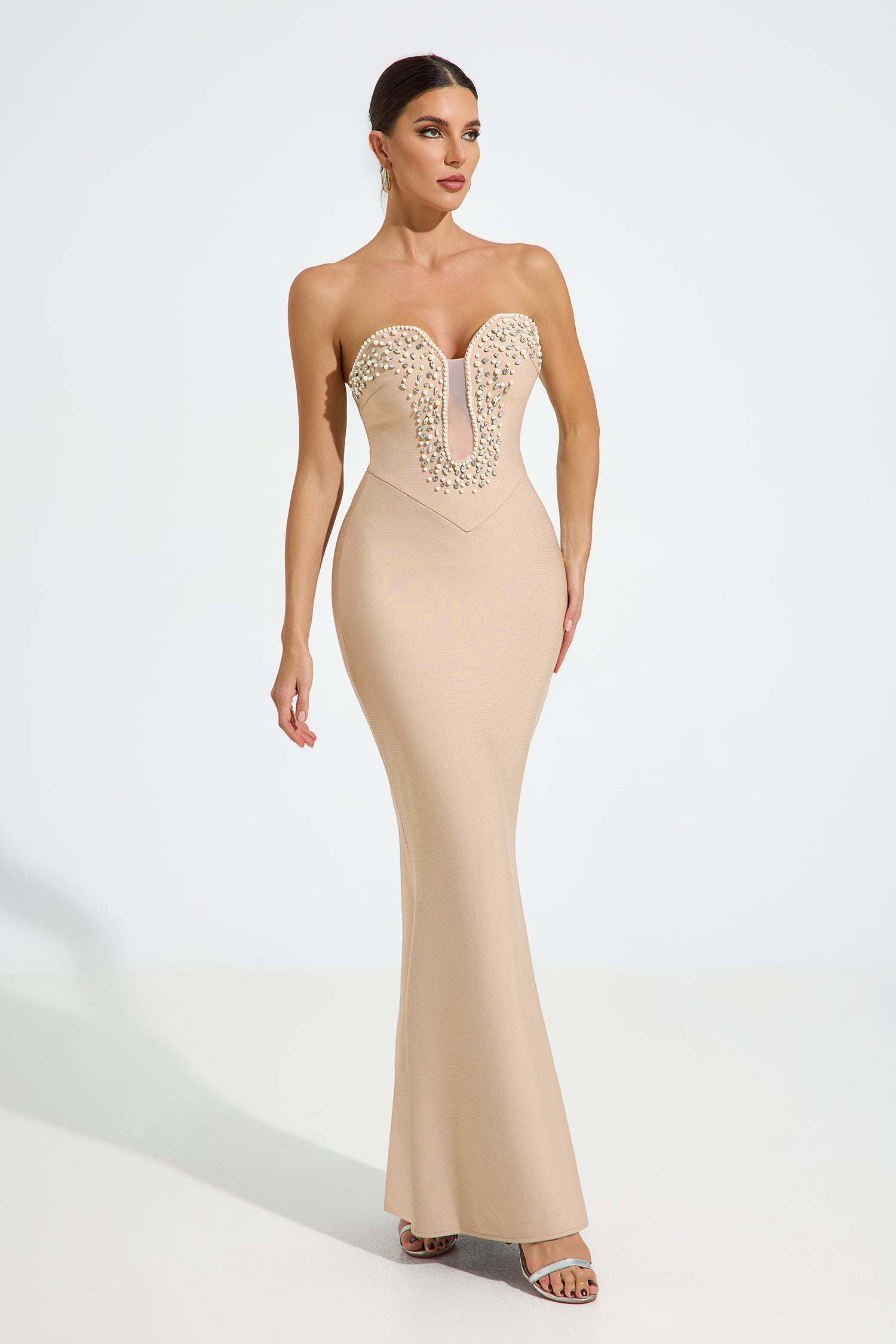 Agnes Embellished Nude Mermaid Maxi Dress