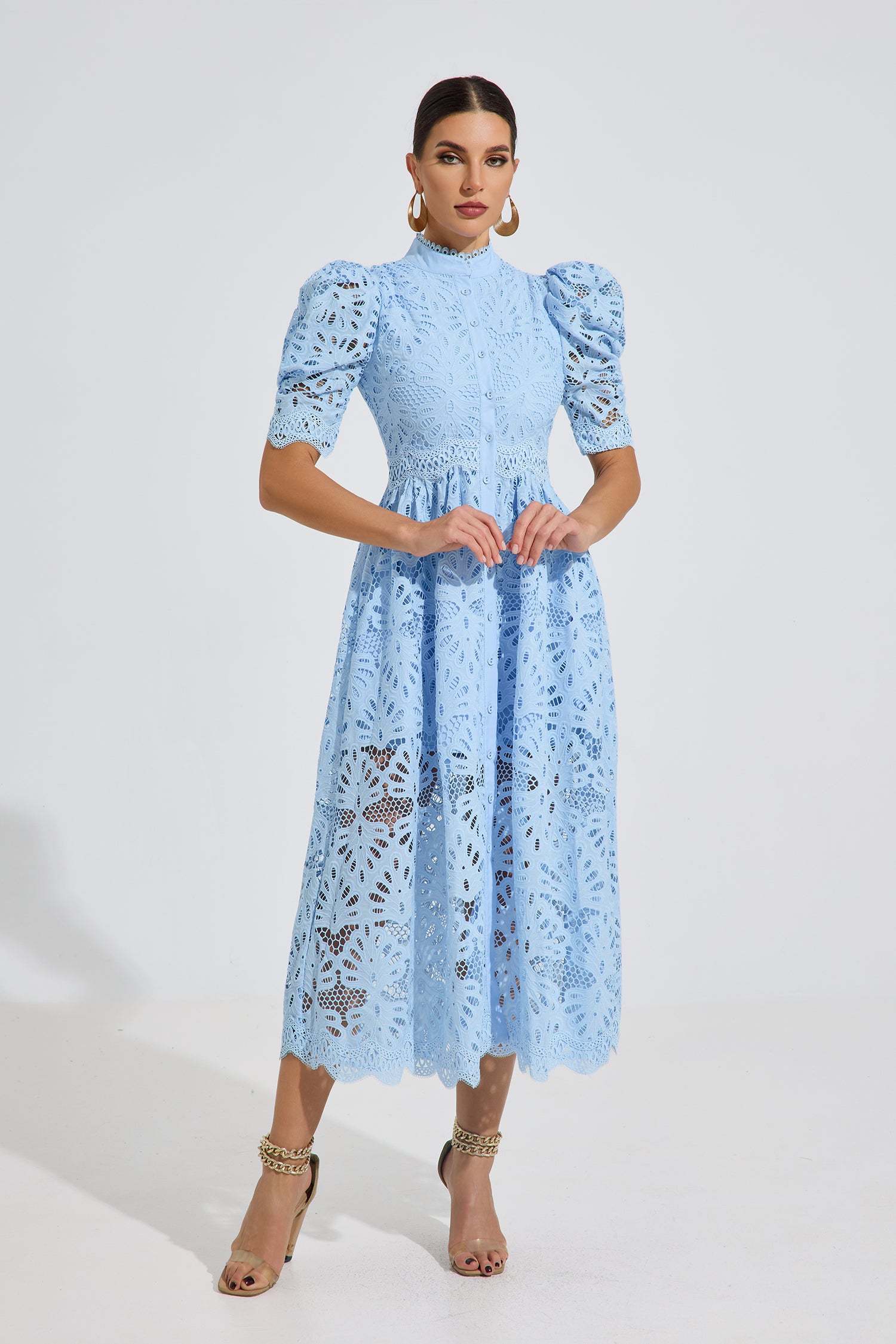 Romilly Sky Lace Midi Dress