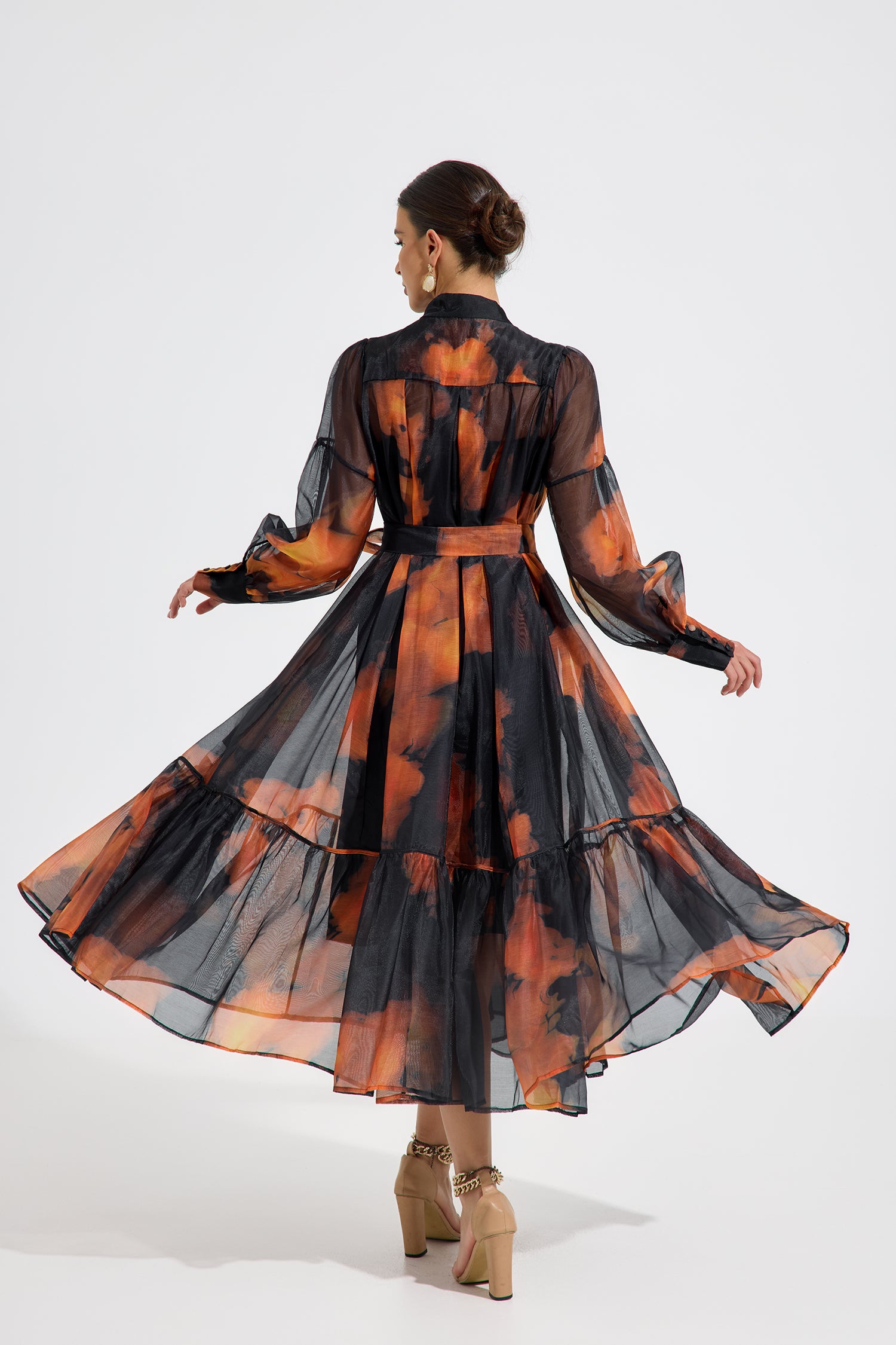 Luxelle Ember Glow Chiffon Maxi Dress