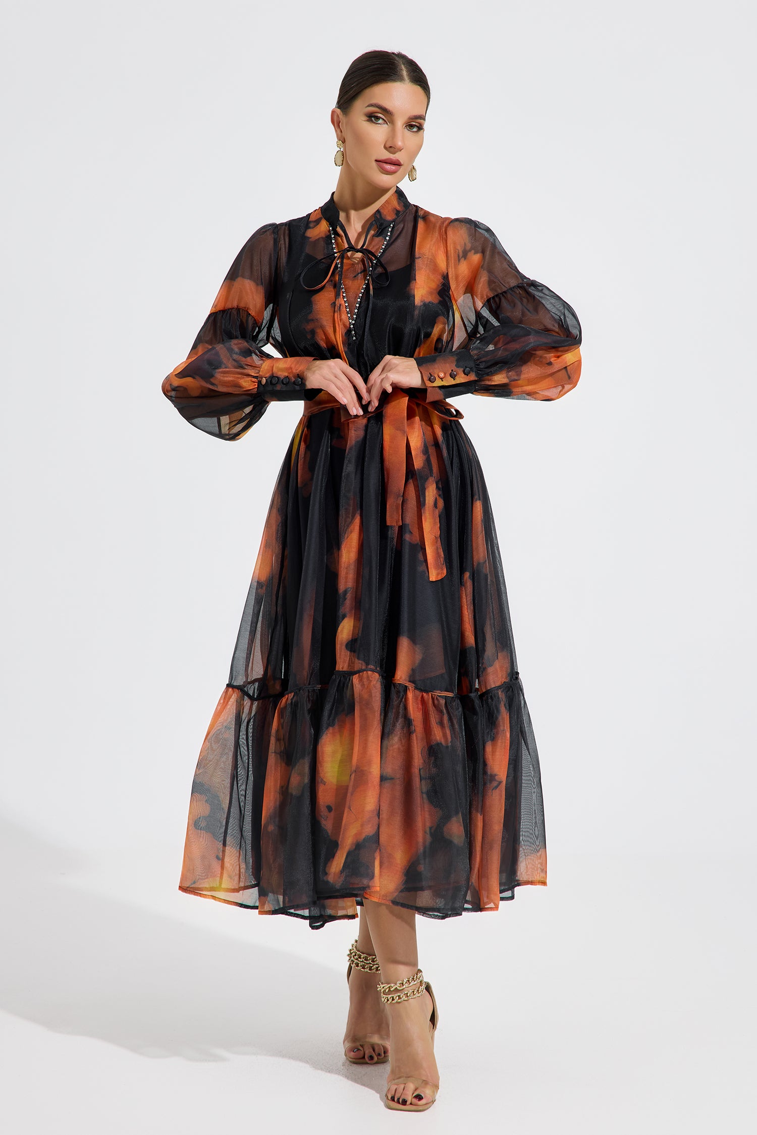 Luxelle Ember Glow Chiffon Maxi Dress