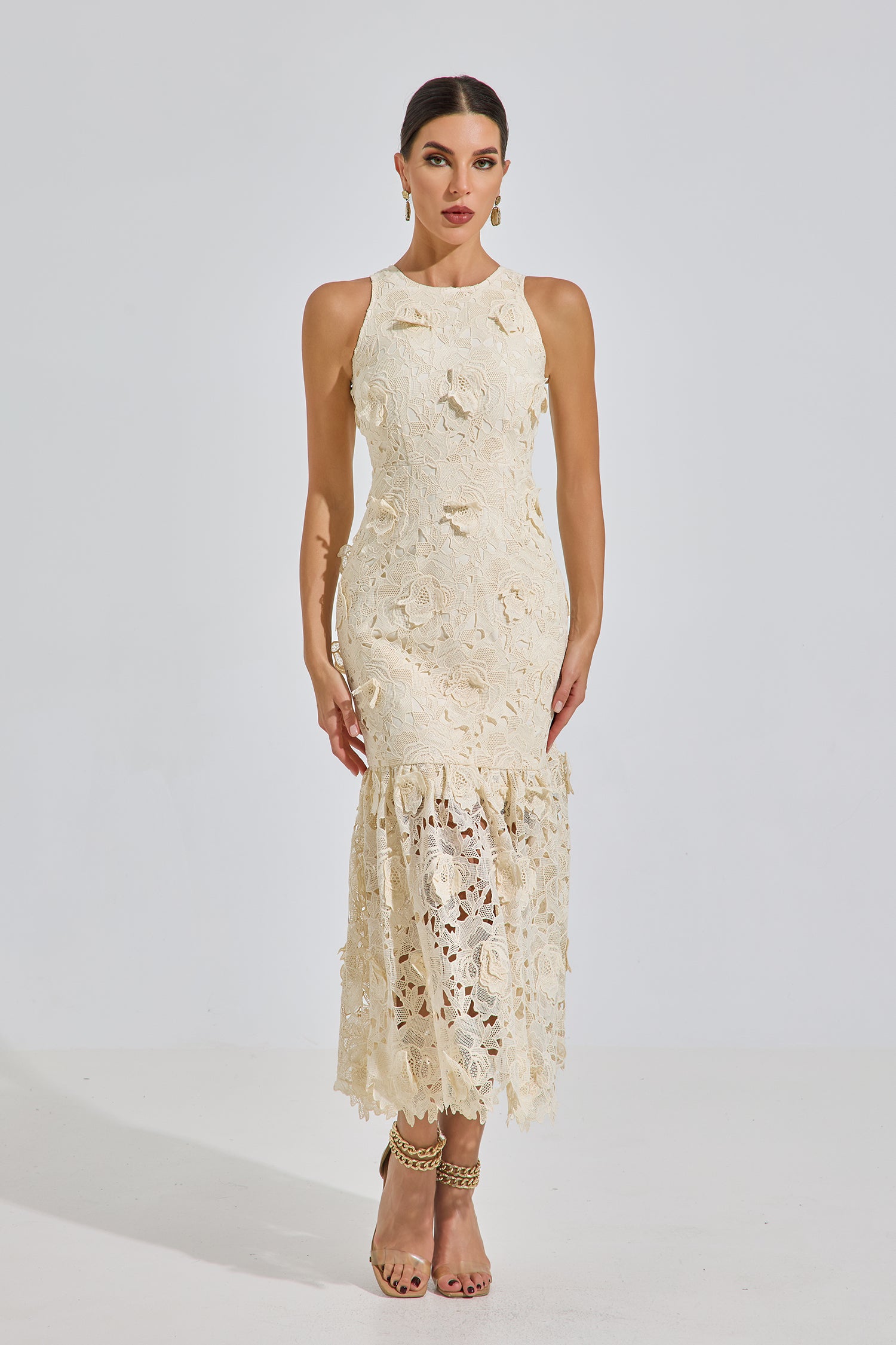 Loxleigh Ivory Lace Mermaid Midi Dress