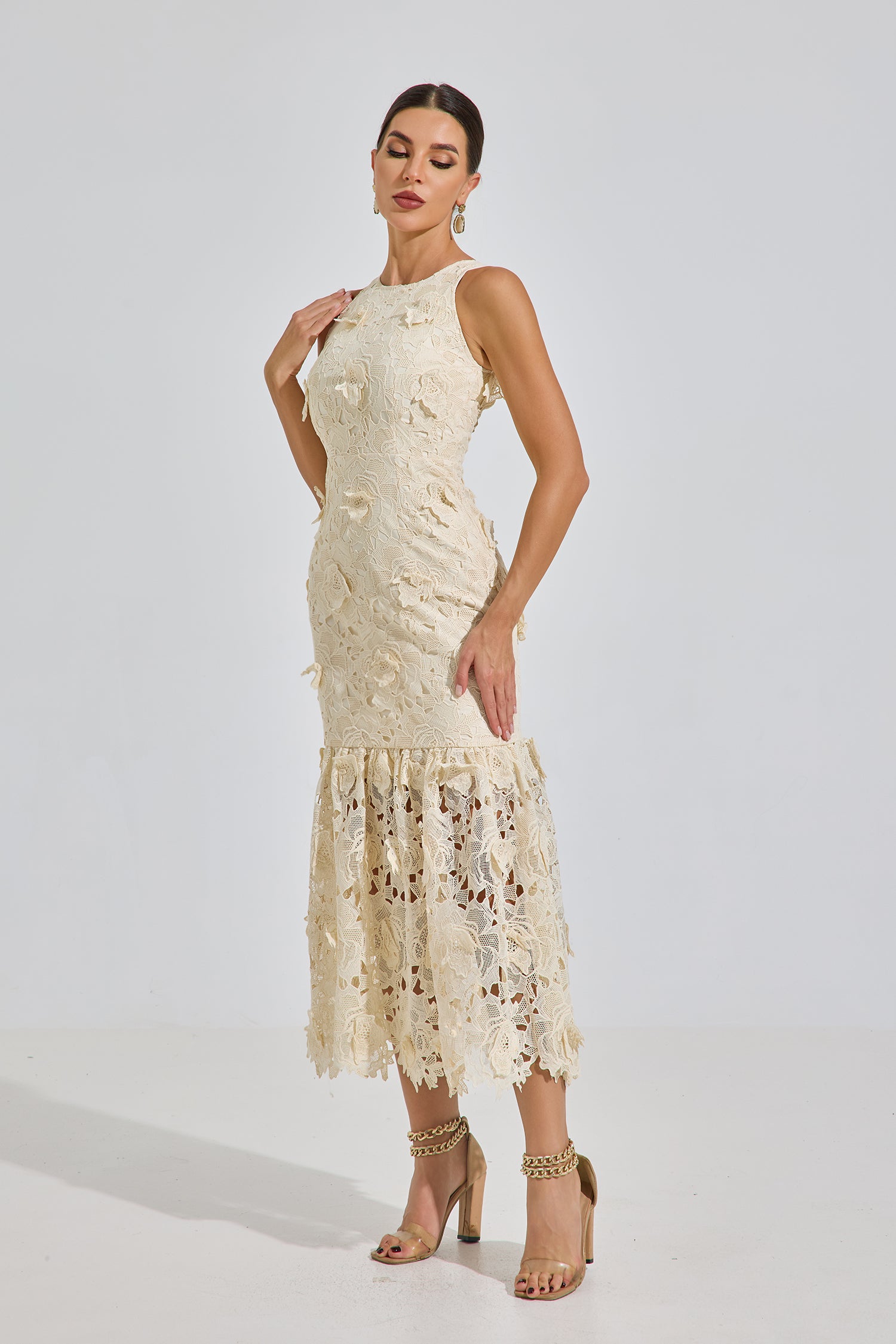Loxleigh Ivory Lace Mermaid Midi Dress