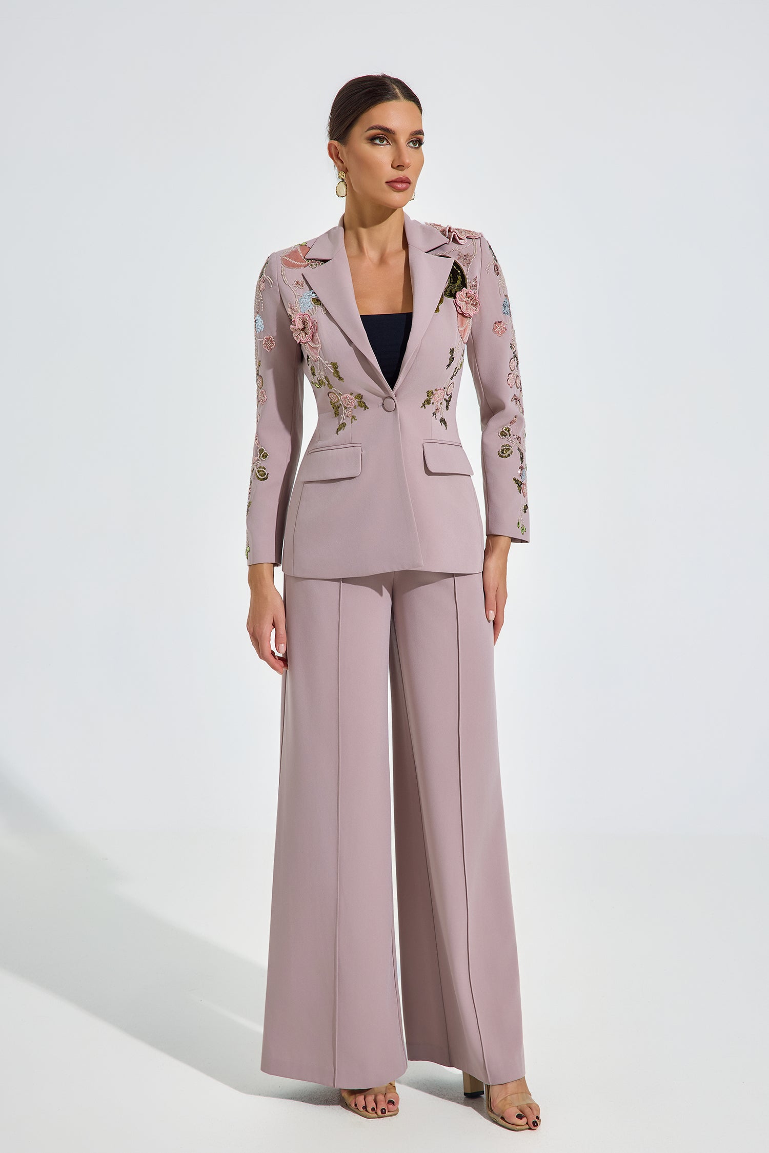 Hadid Embroidered Blush Pantsuit Set