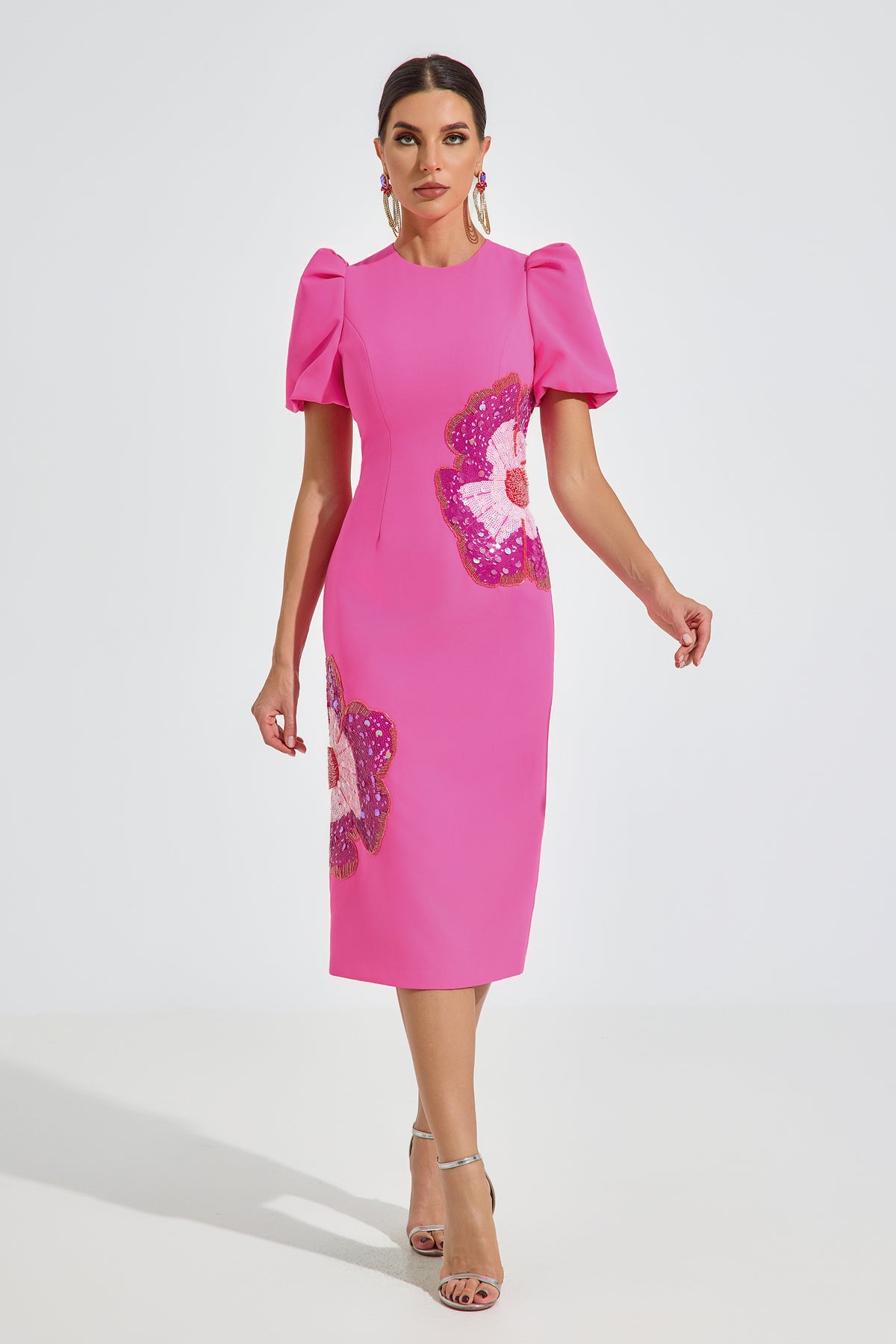 Fuchsia Petal Sequin Midi Dress