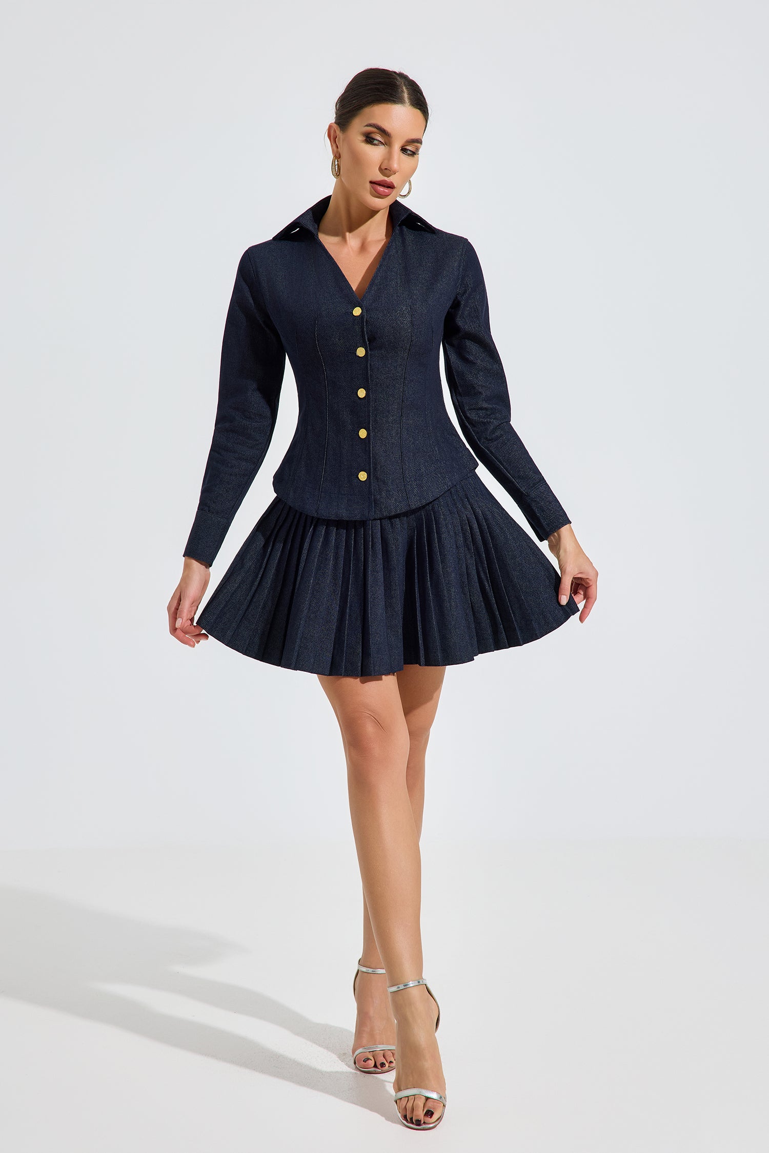 Richard Denim Pleated Mini Dress