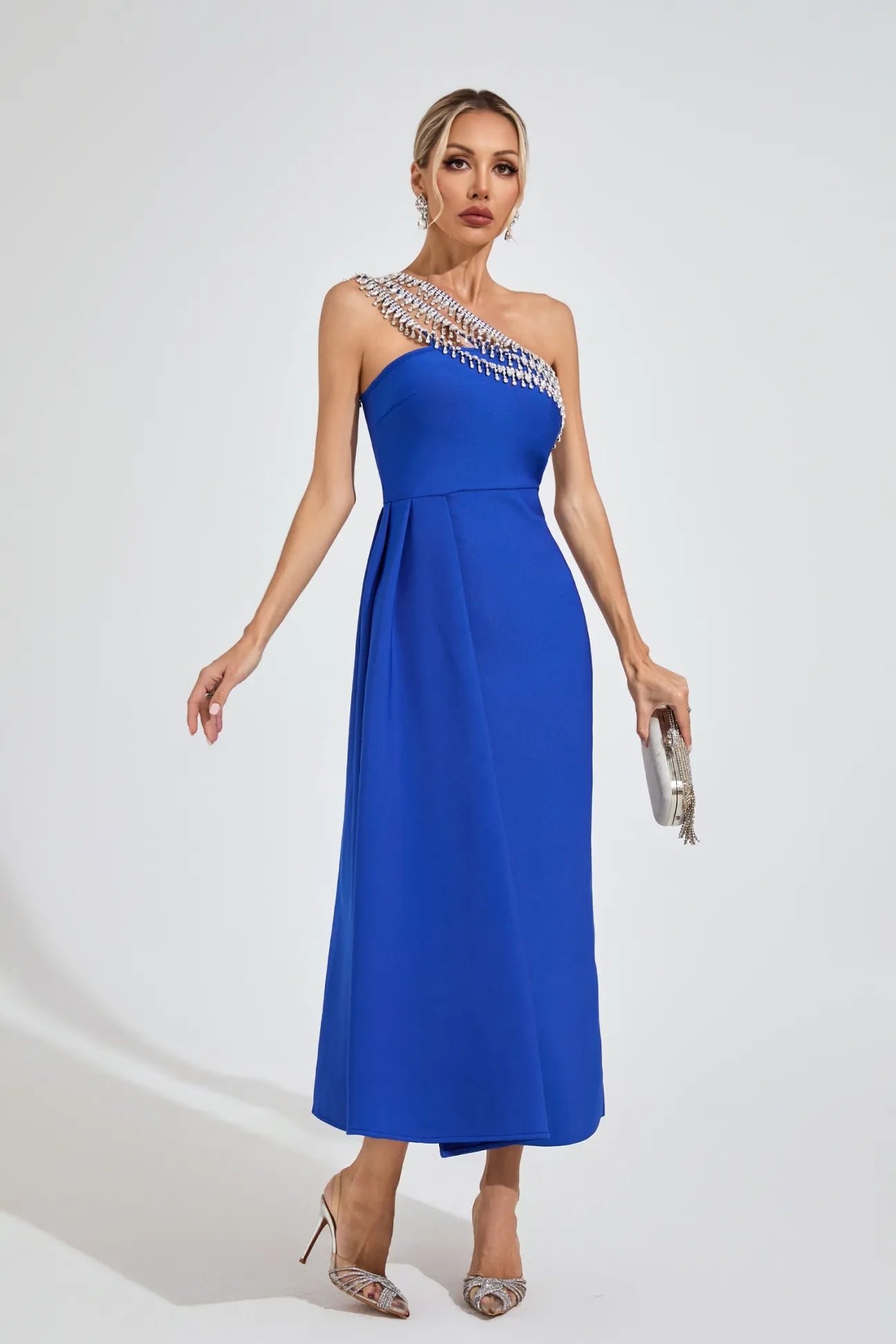 Faelis Blue Strapless Diamond Maxi Dress