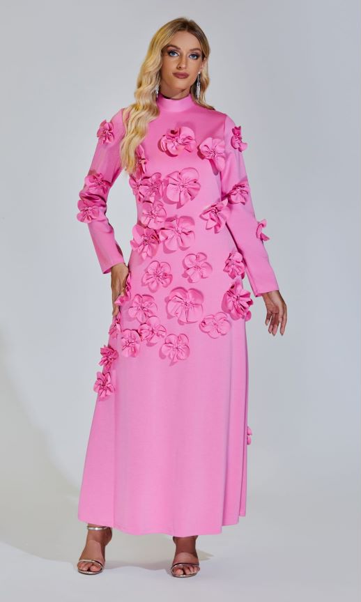 Elva Pink Long Sleeve Floral Maxi Dress